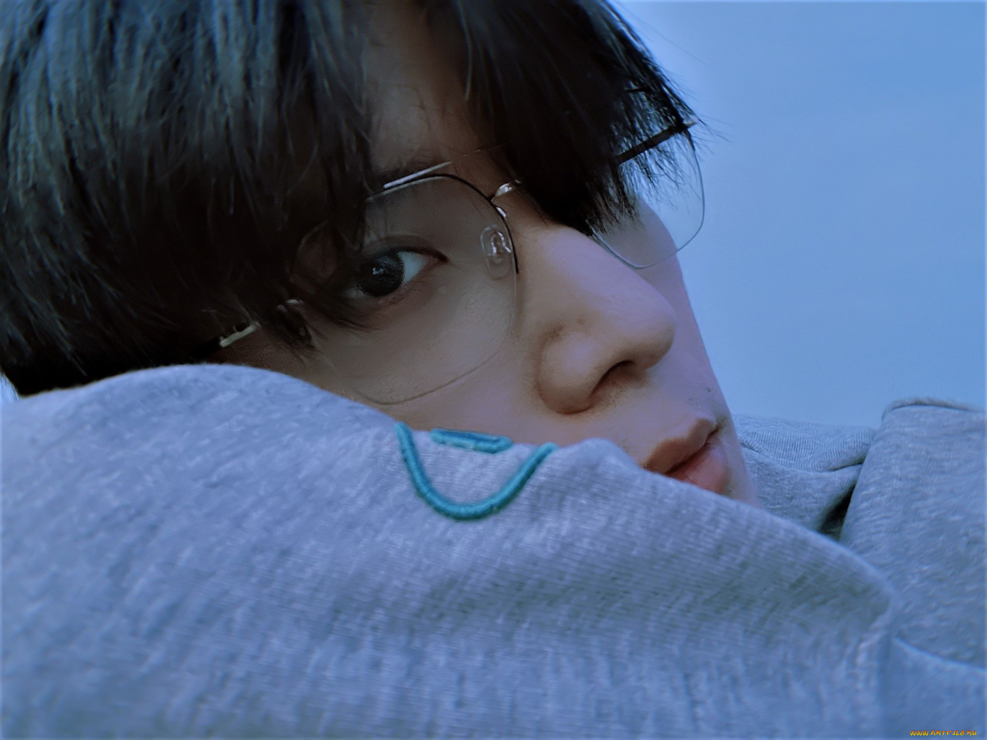 мужчины, liu, haikuan, ктер, лицо, очки, свитер