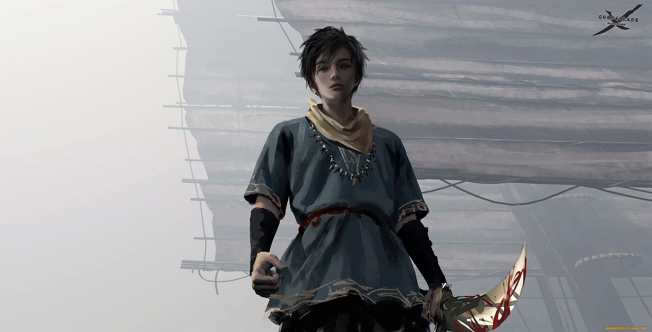 фэнтези, _ghost, blade, , , призрачный, клинок, парень, оружие, парус, туман
