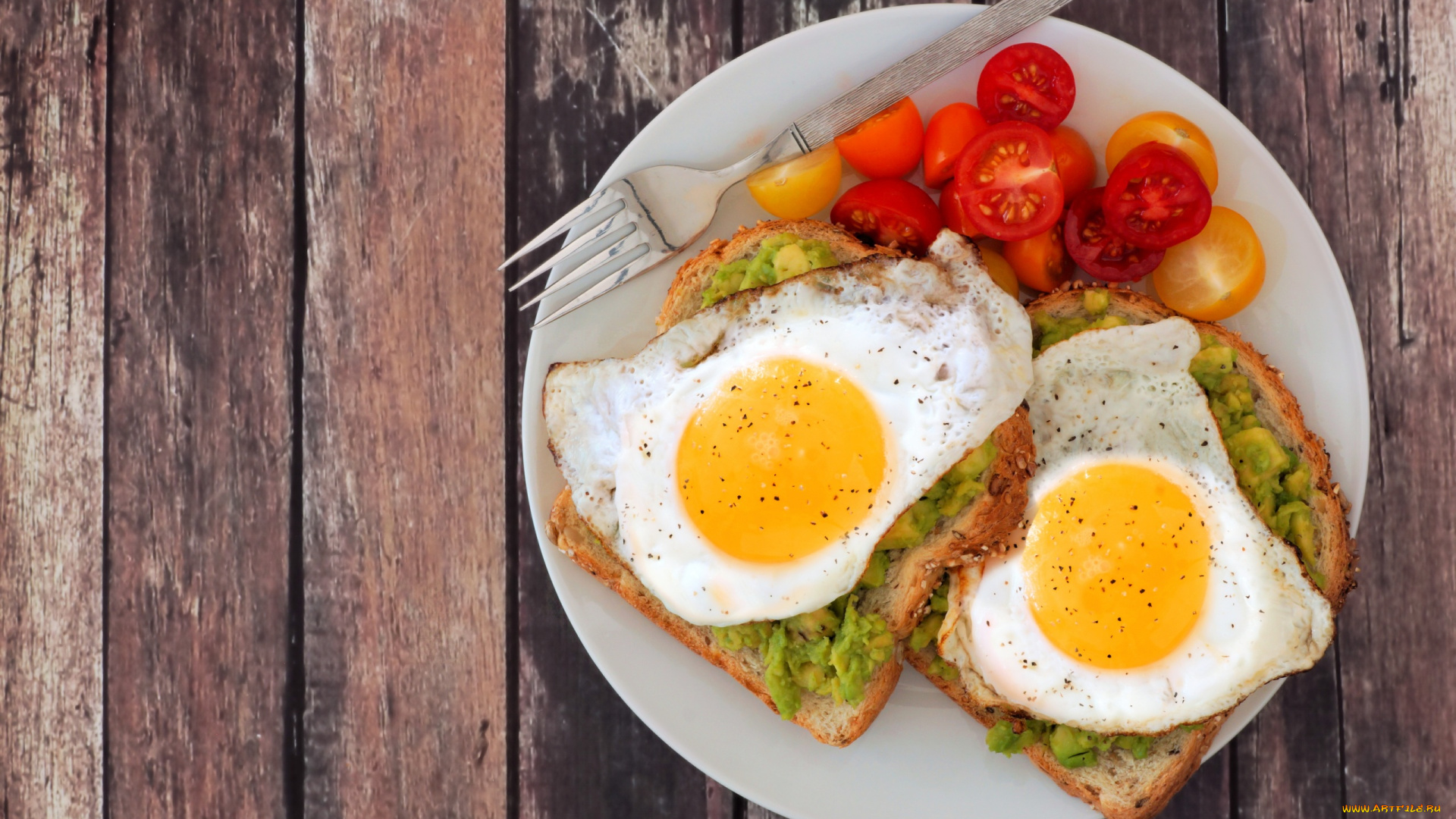 еда, яичные, блюда, яичница, глазунья, тосты, помидоры