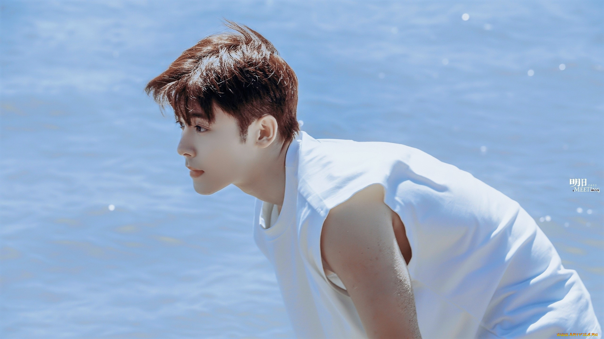 мужчины, hou, ming, hao, актер, футболка, море