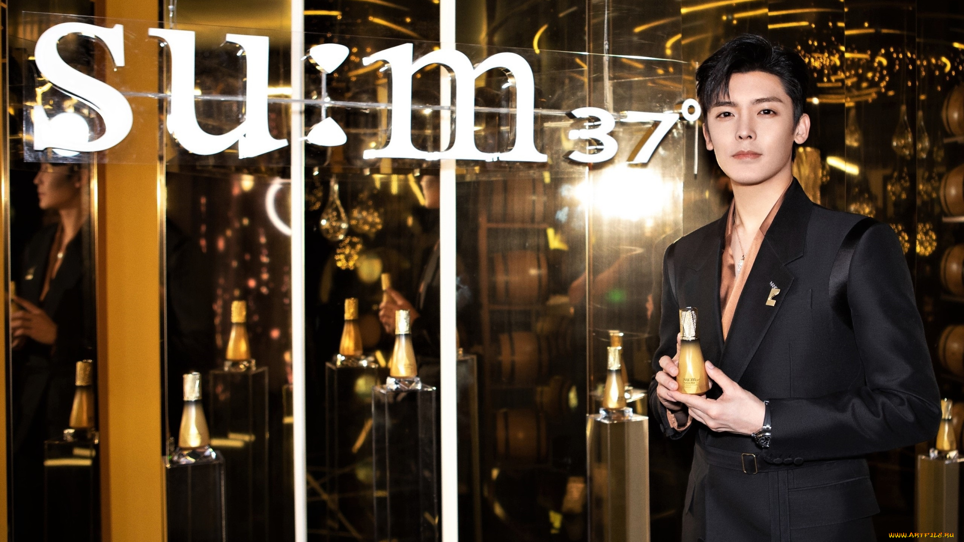 мужчины, hou, ming, hao, актер, пиджак, флаконы, зеркало