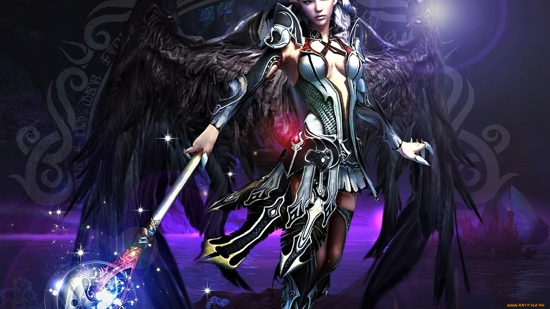 видео, игры, aion, , the, tower, of, eternity, девушка, ангел, посох