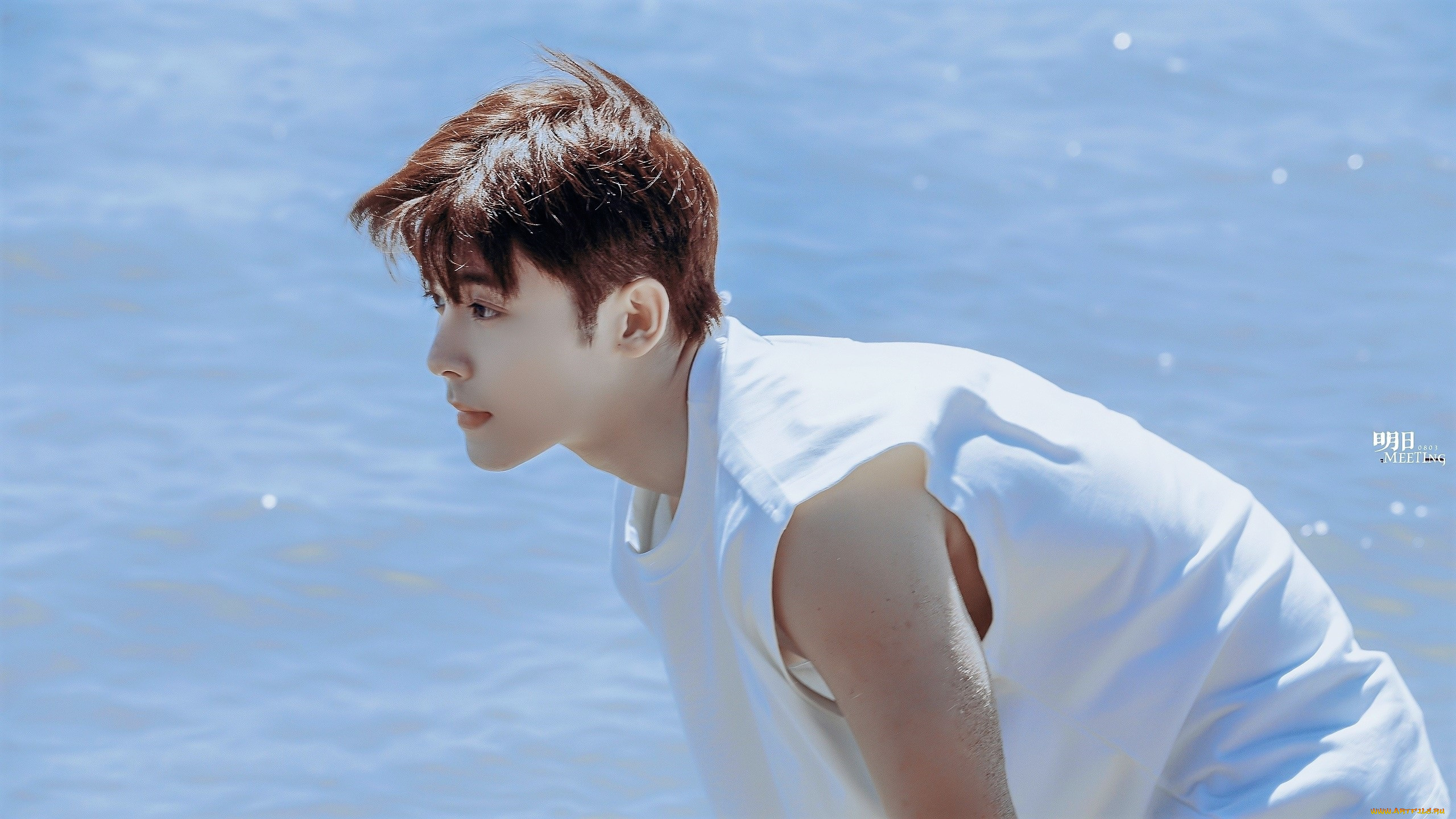 мужчины, hou, ming, hao, актер, футболка, море