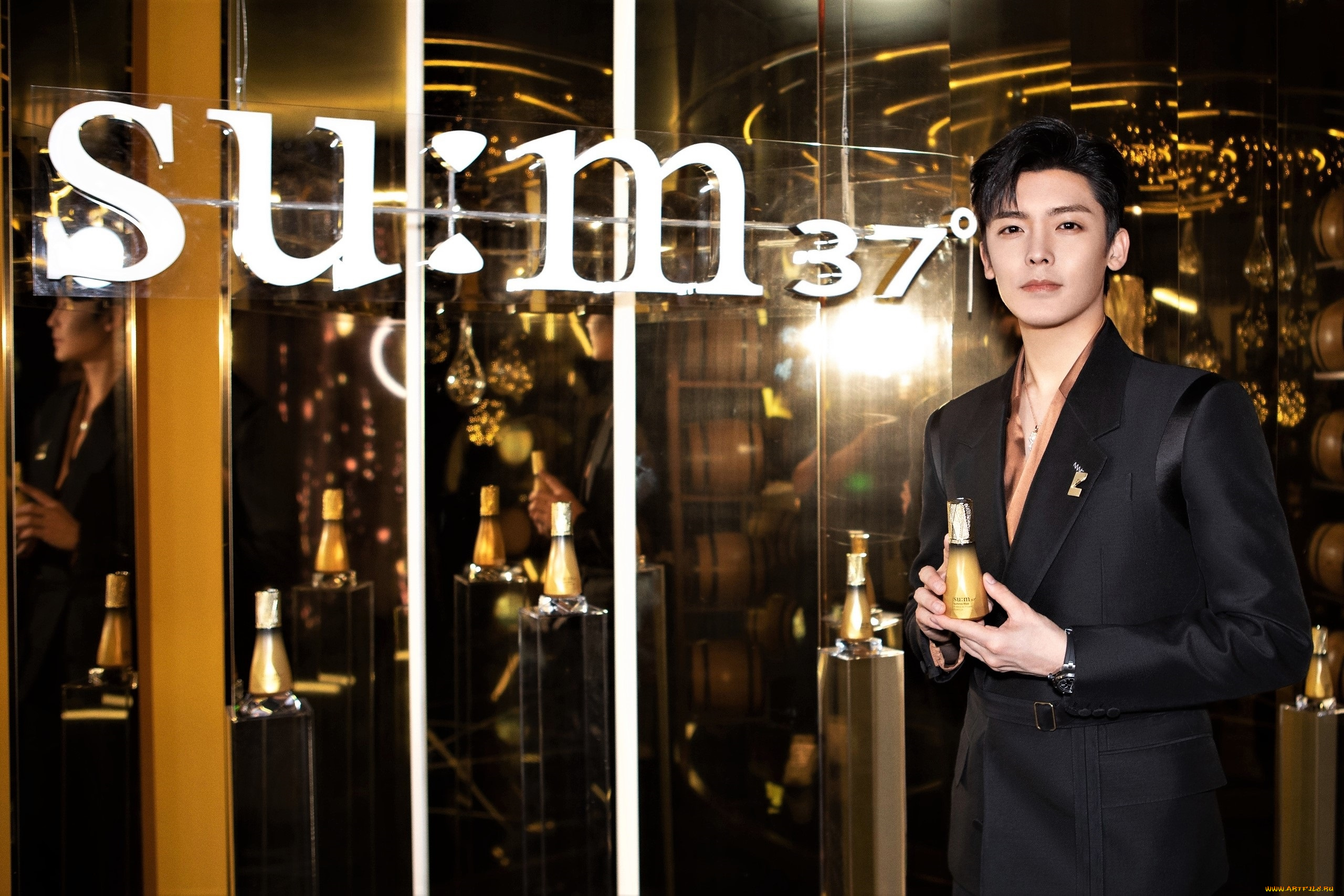 мужчины, hou, ming, hao, актер, пиджак, флаконы, зеркало