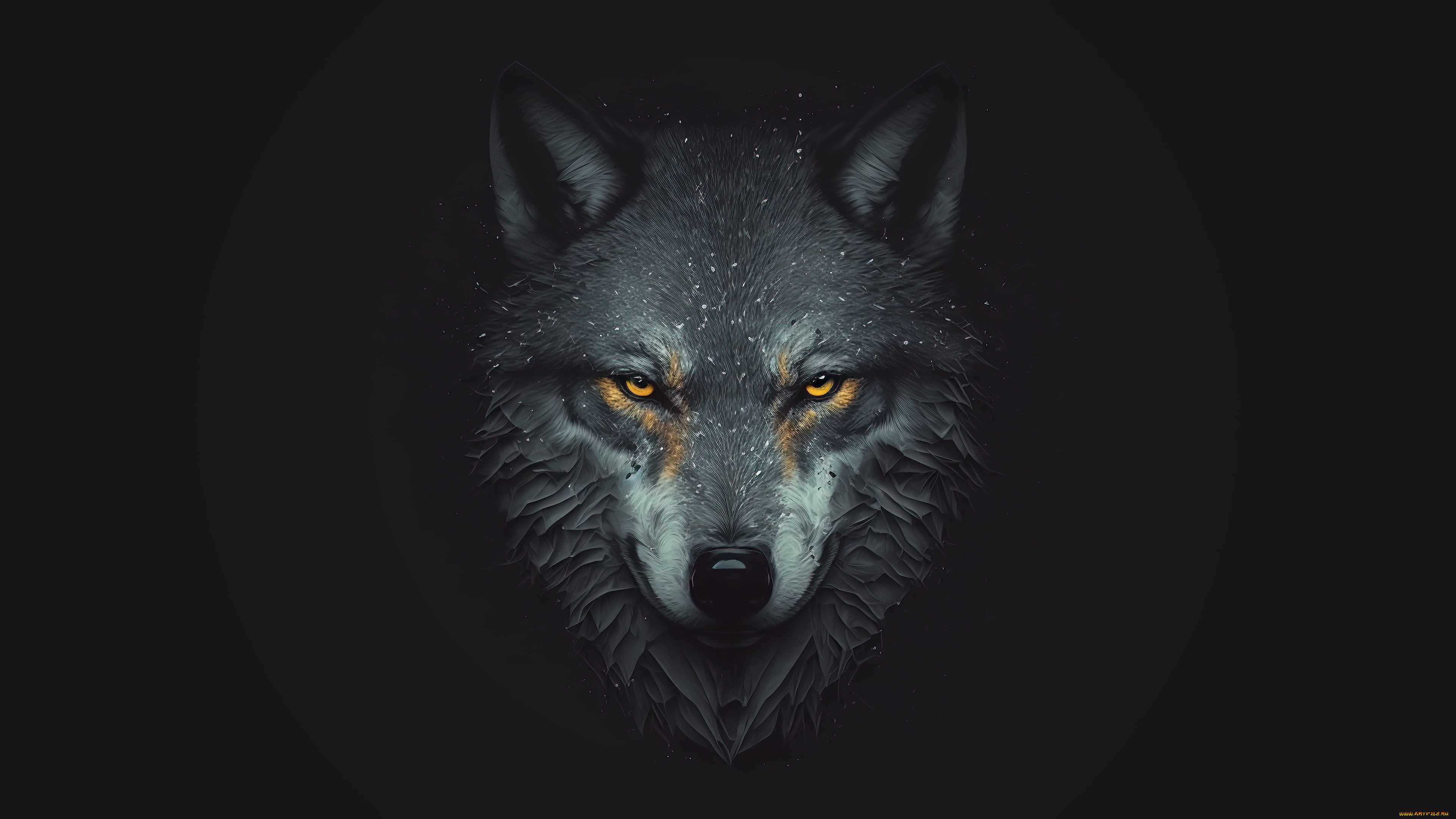 рисованное, животные, взгляд, морда, волк