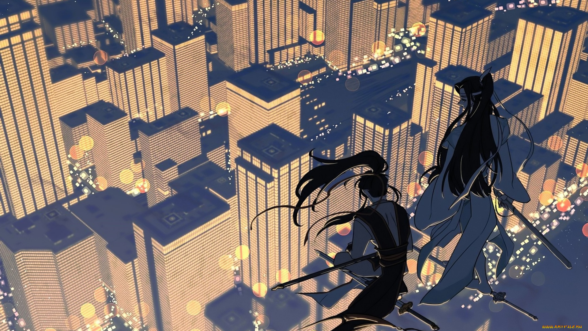 аниме, mo, dao, zu, shi, вэй, усянь, лань, ванцзы, мечи, полет, город