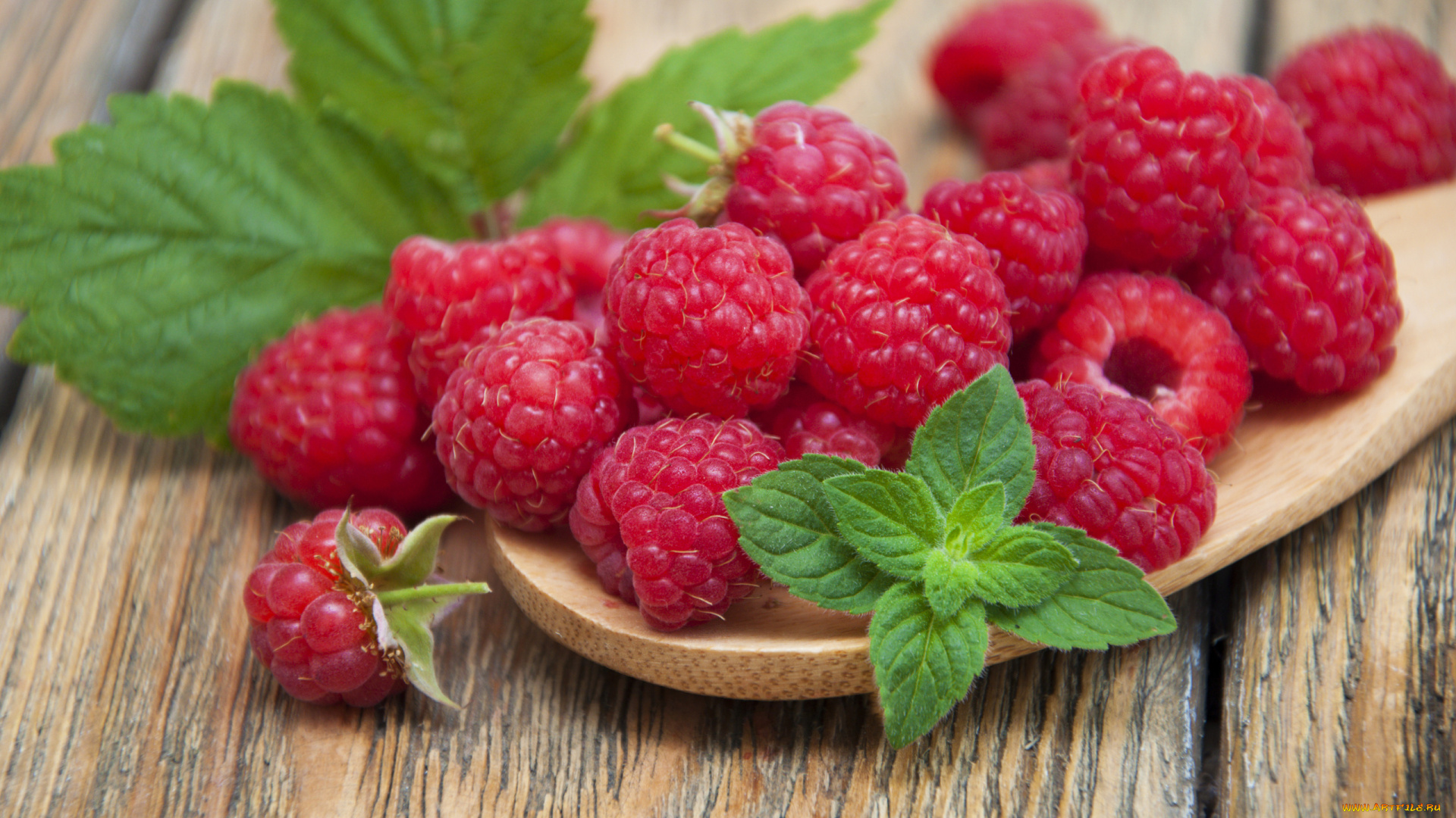еда, малина, мята, спелая, ягоды