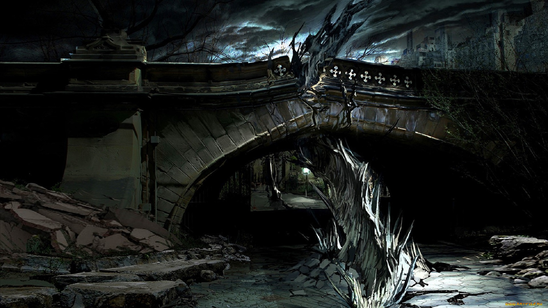 видео, игры, alone, in, the, dark, мост, трещины, город