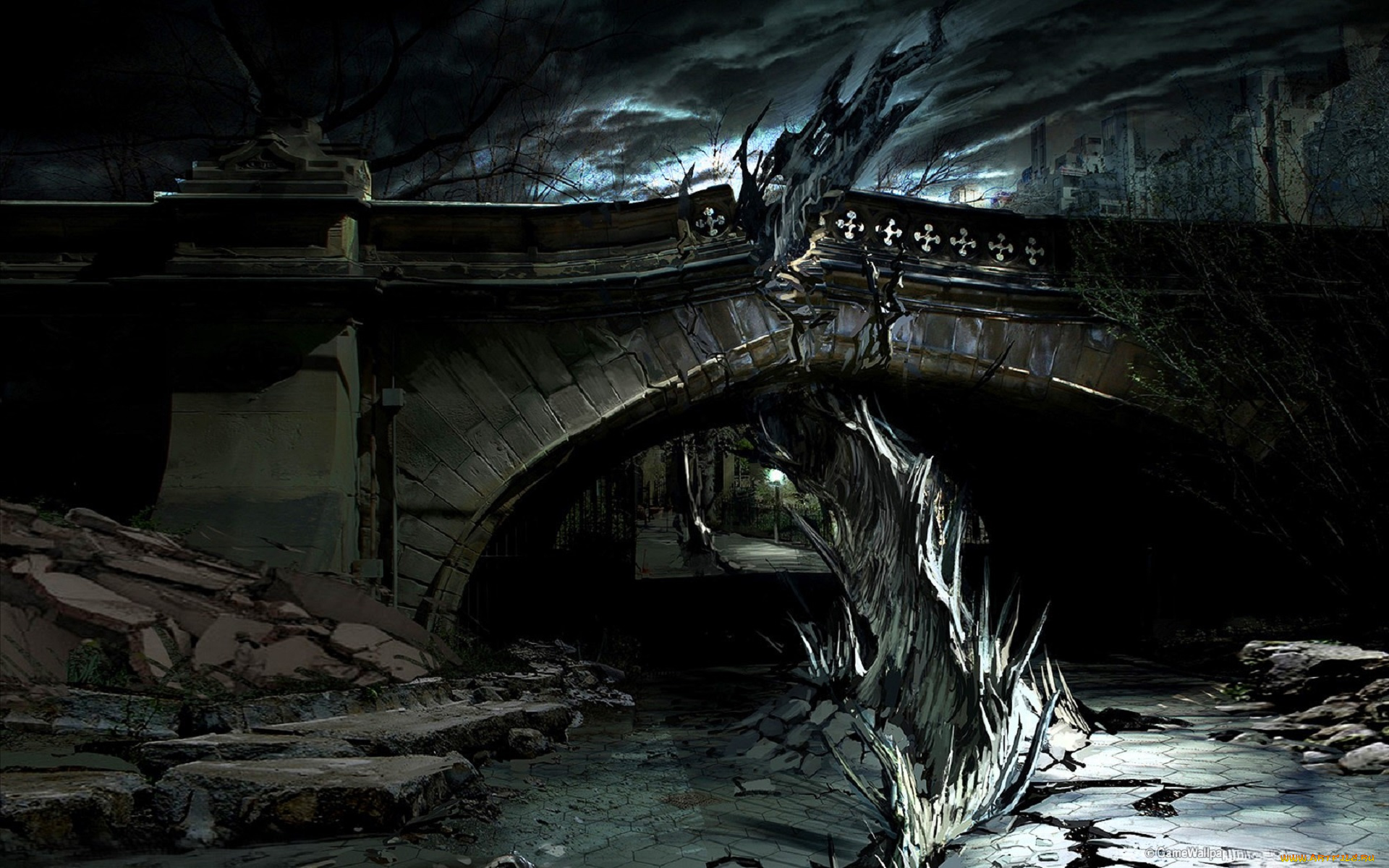 видео, игры, alone, in, the, dark, мост, трещины, город