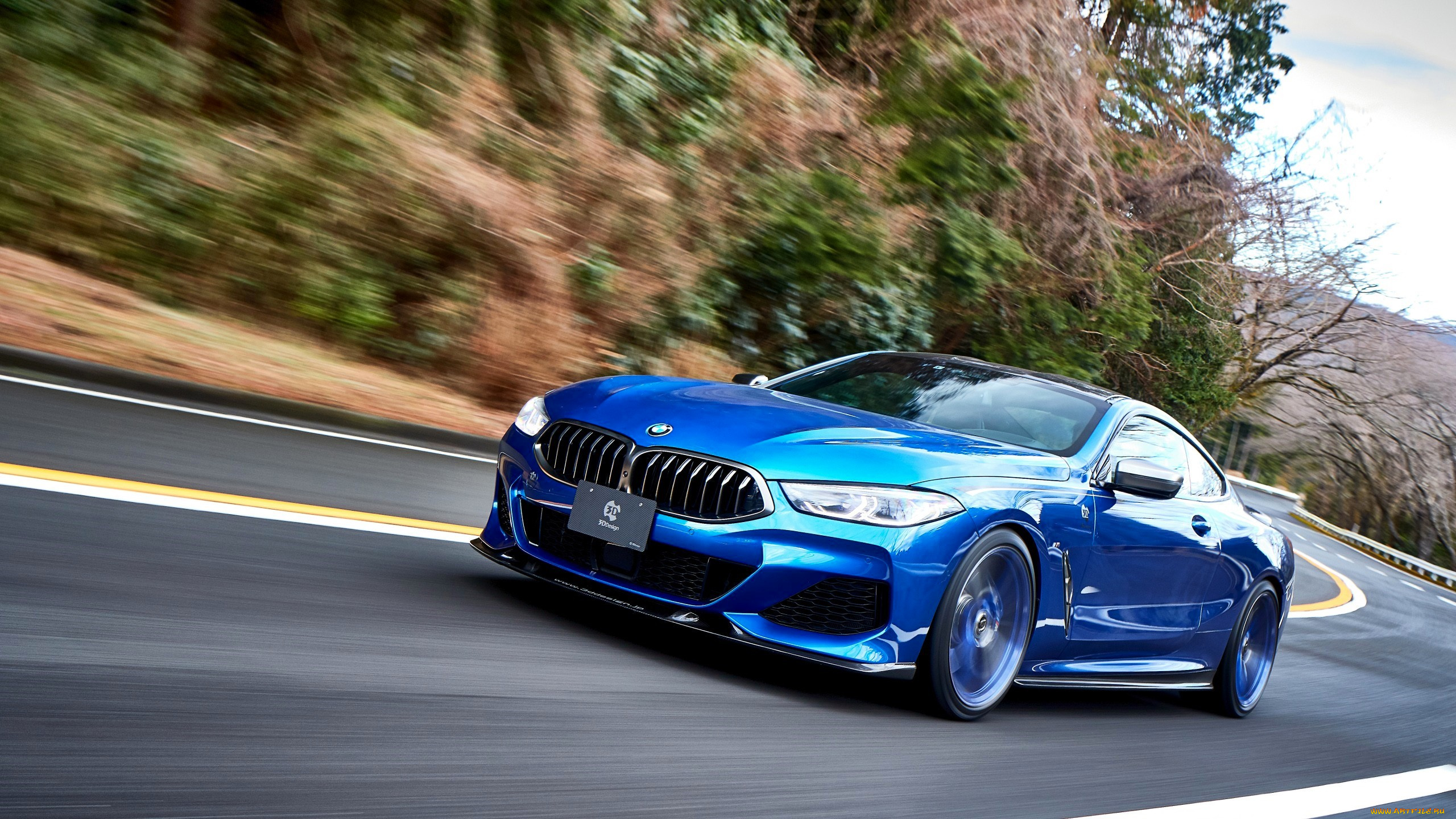 bmw, m850i, xdrive, coupe, автомобили, bmw, синий, скорость, дорога, поворот, горы, лес