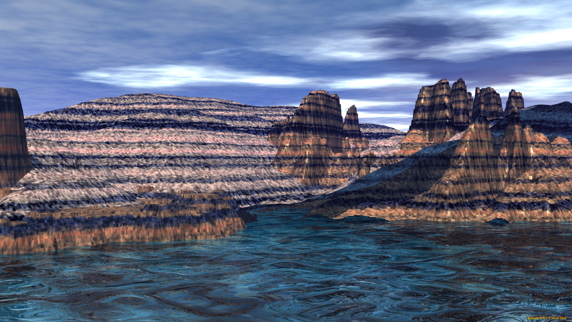 3д, графика, nature, landscape, природа, горы, вода