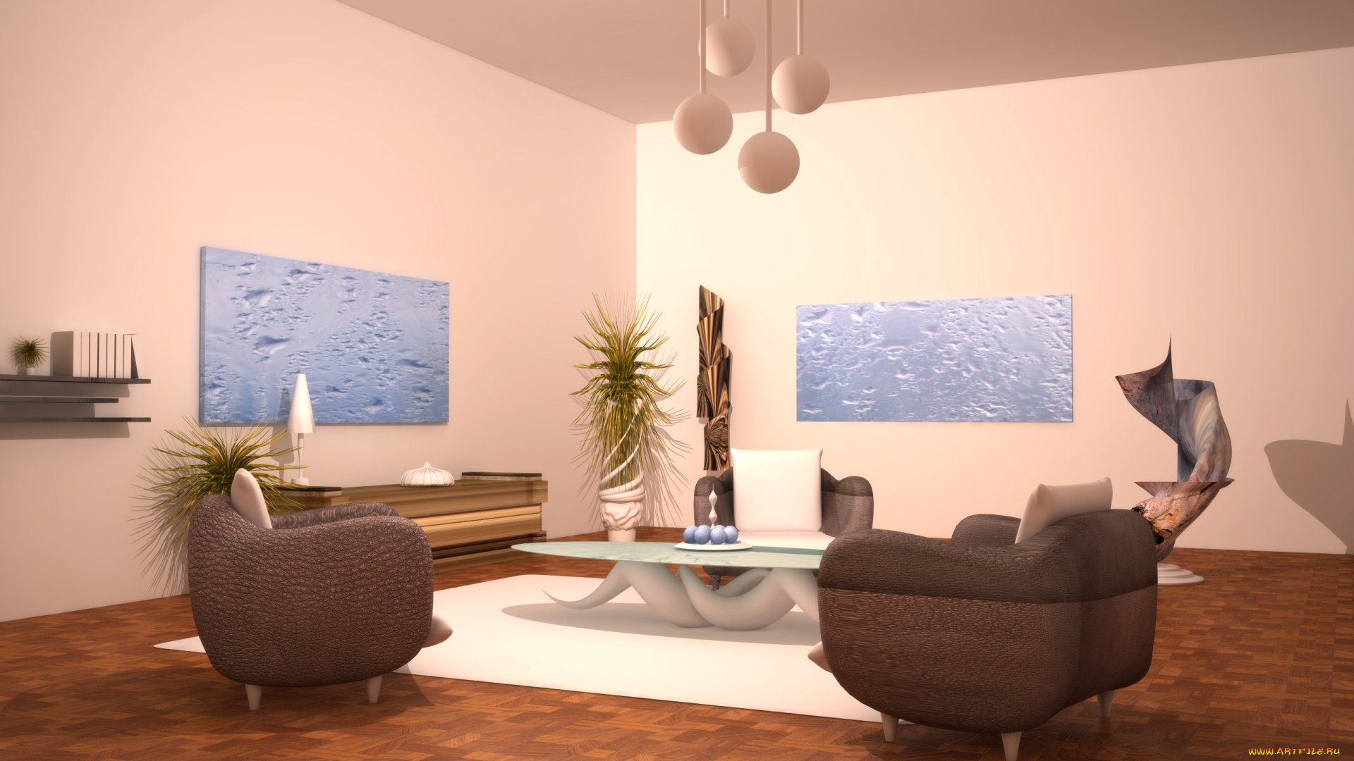 3д, графика, realism, реализм, растения, картины, кровать, кресла, стол