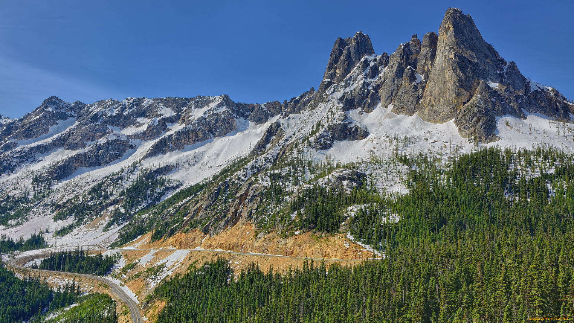 liberty, bell, mountain, природа, горы, north, cascades, дорога, лес, washington