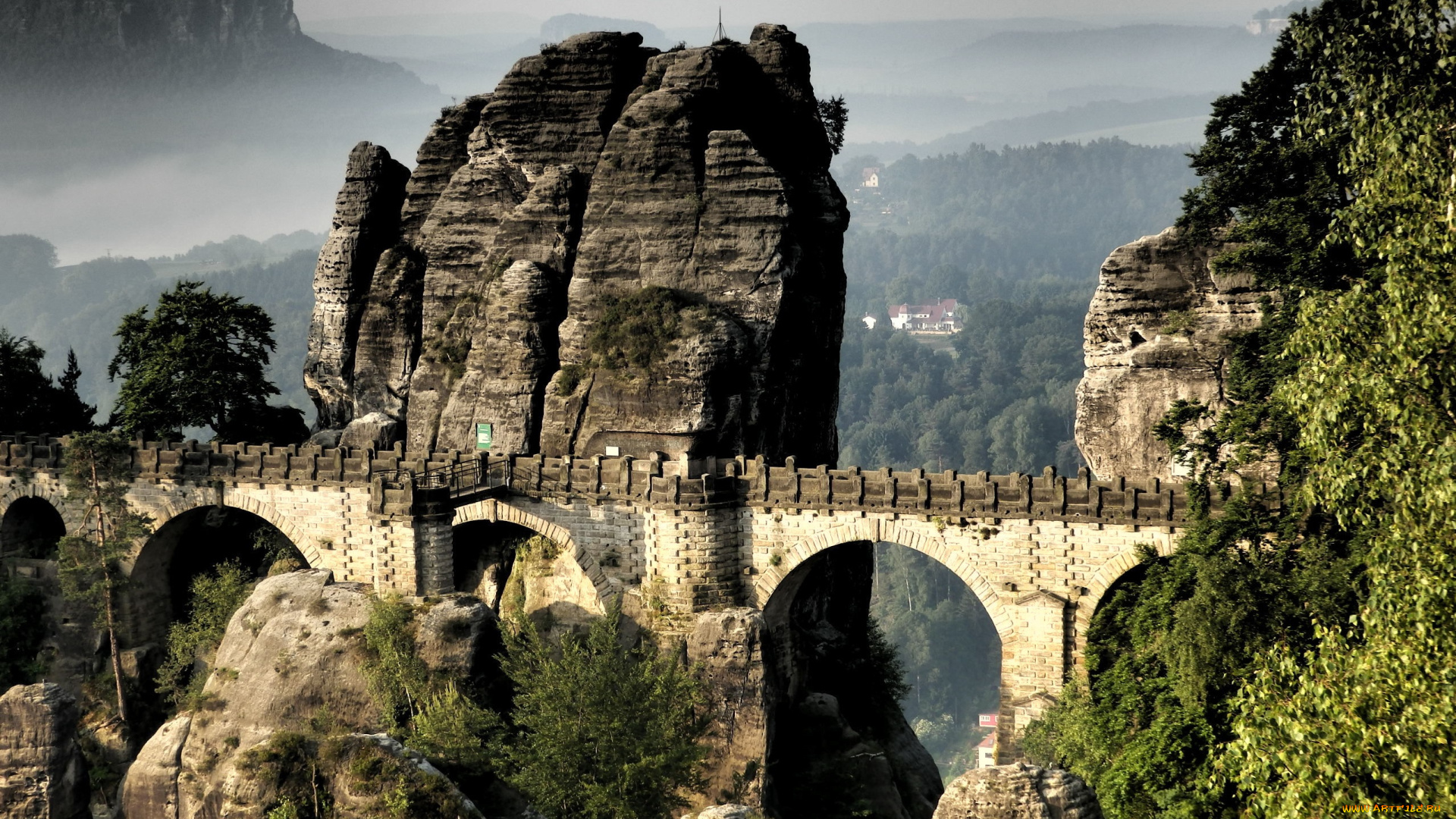 saxonia, germany, природа, горы, мост, леса, скалы