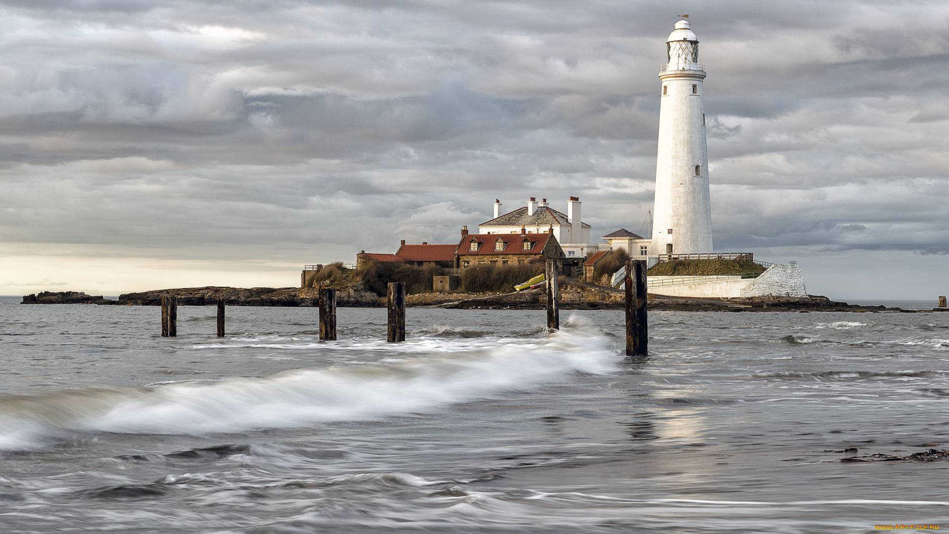 st, mary`s, lighthouse, england, природа, маяки, marys, залив, уитли, остров, whitley, bay, маяк, святой, марии, англия