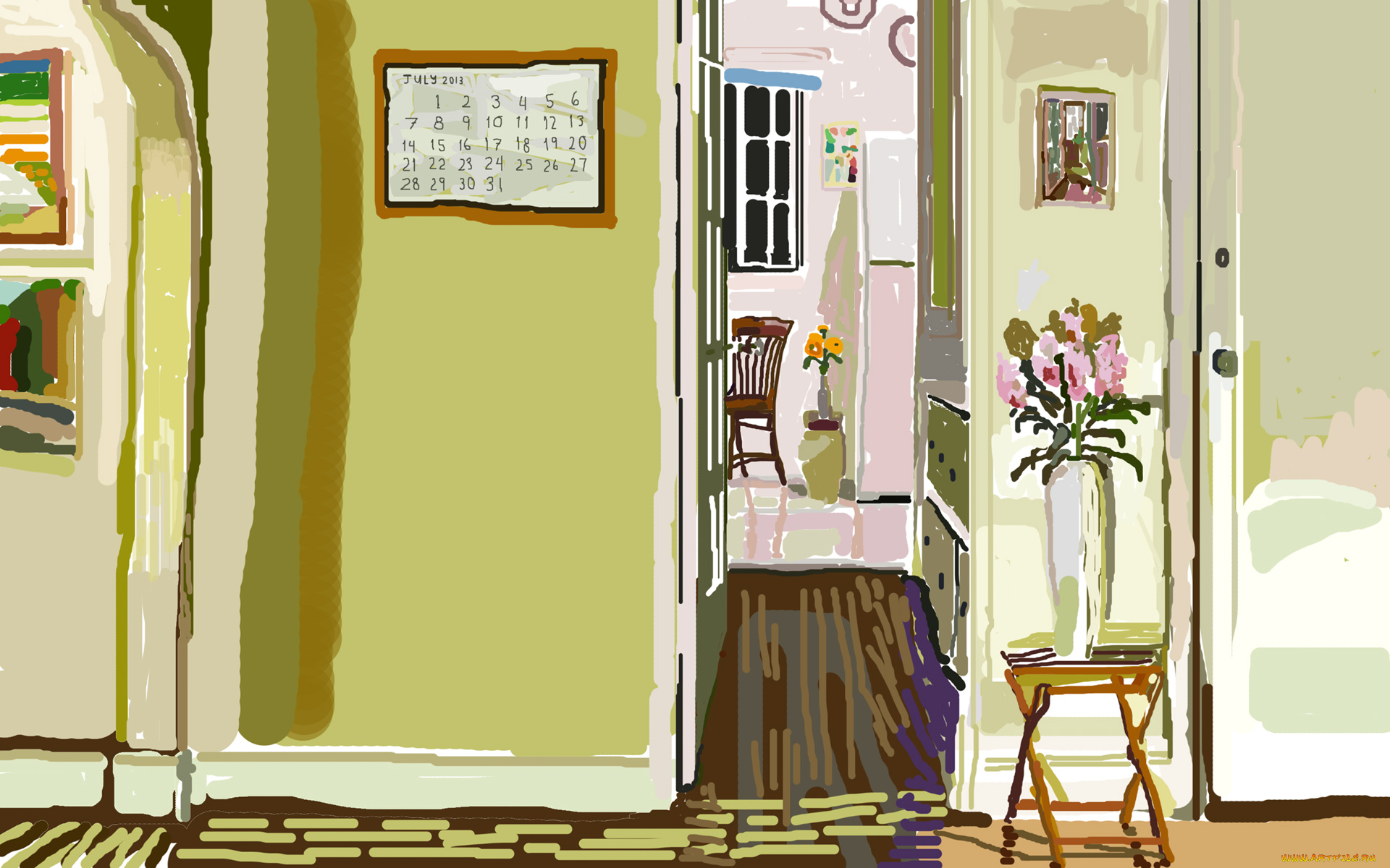 календари, рисованные, векторная, графика, комната, рисунок