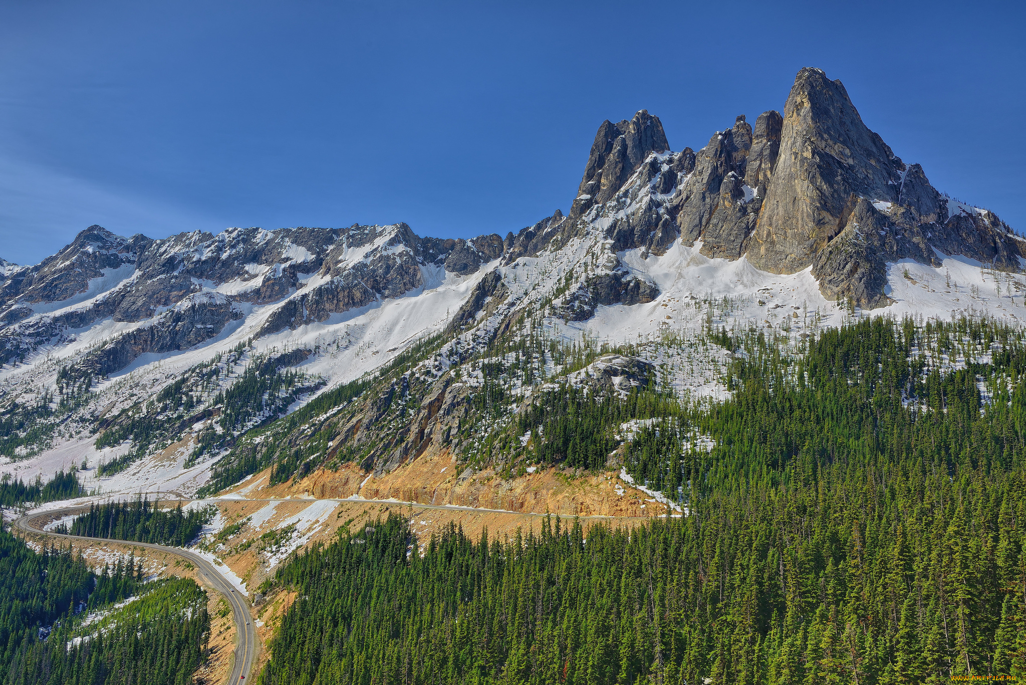 liberty, bell, mountain, природа, горы, north, cascades, дорога, лес, washington