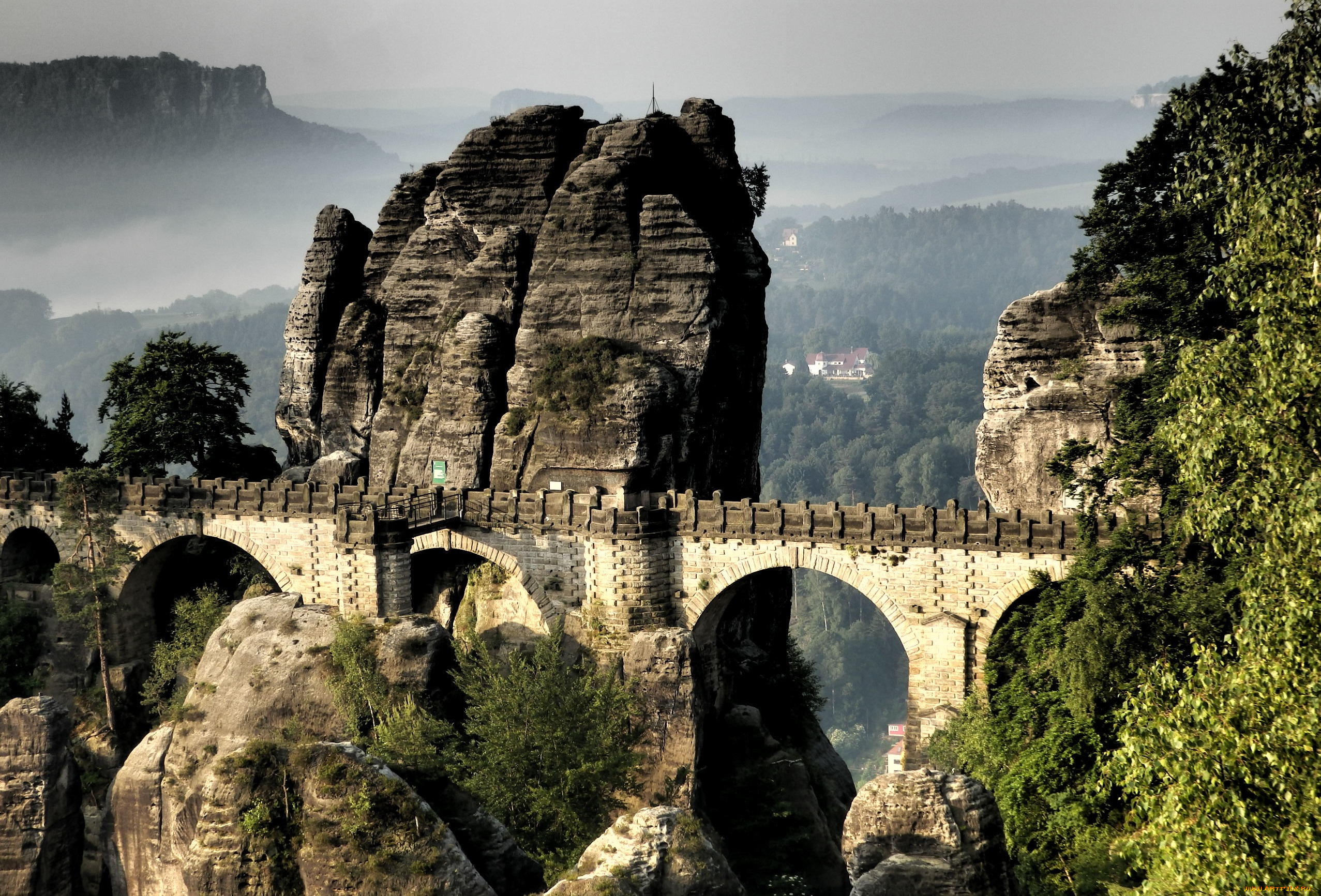 saxonia, germany, природа, горы, мост, леса, скалы