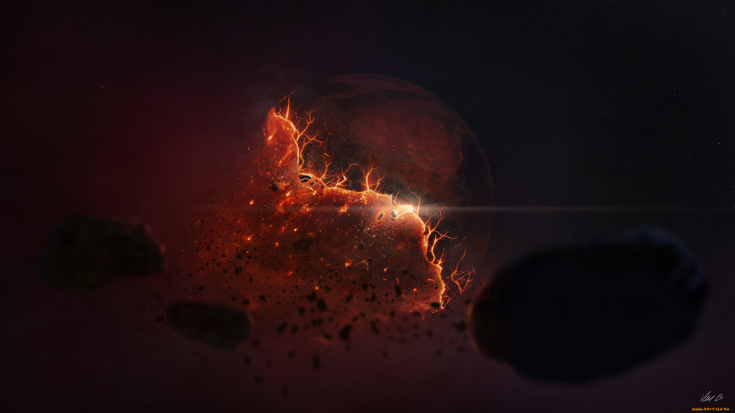 космос, арт, разрушение, планета