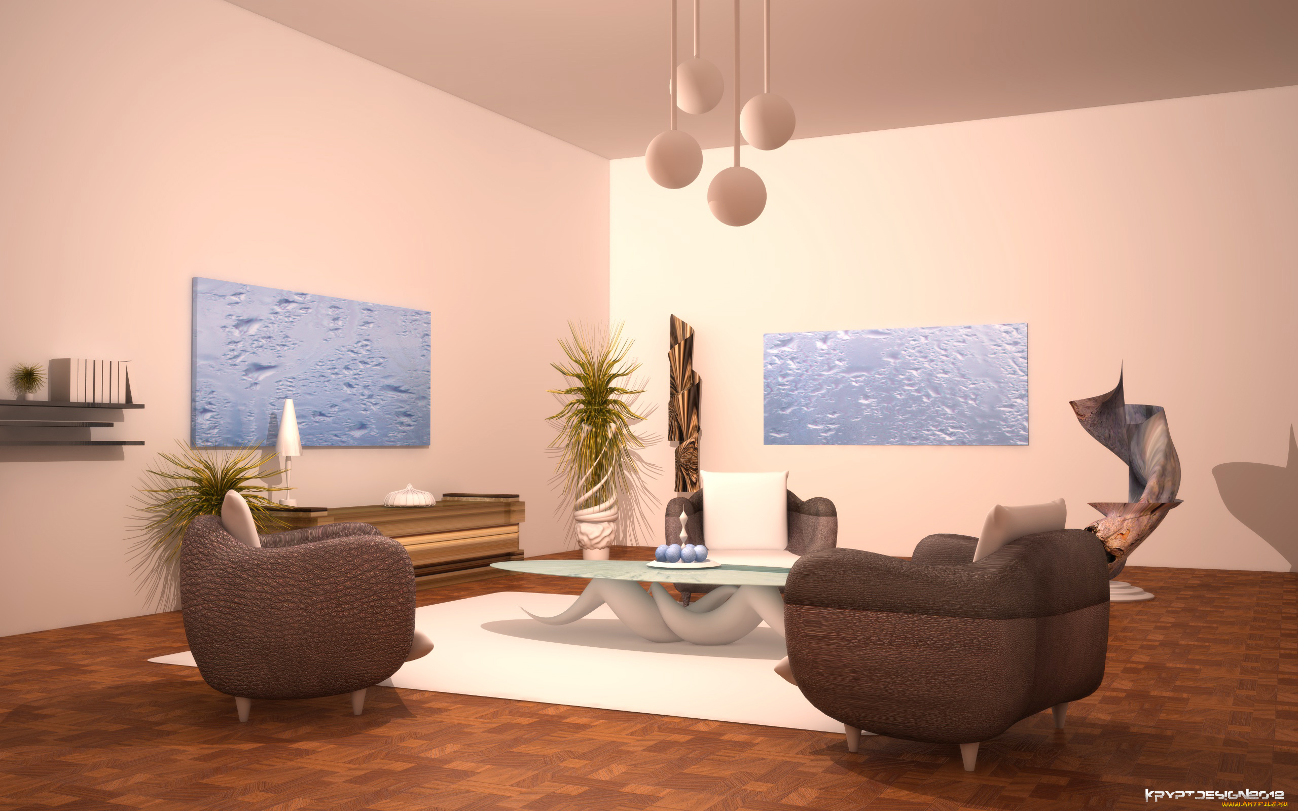3д, графика, realism, реализм, растения, картины, кровать, кресла, стол