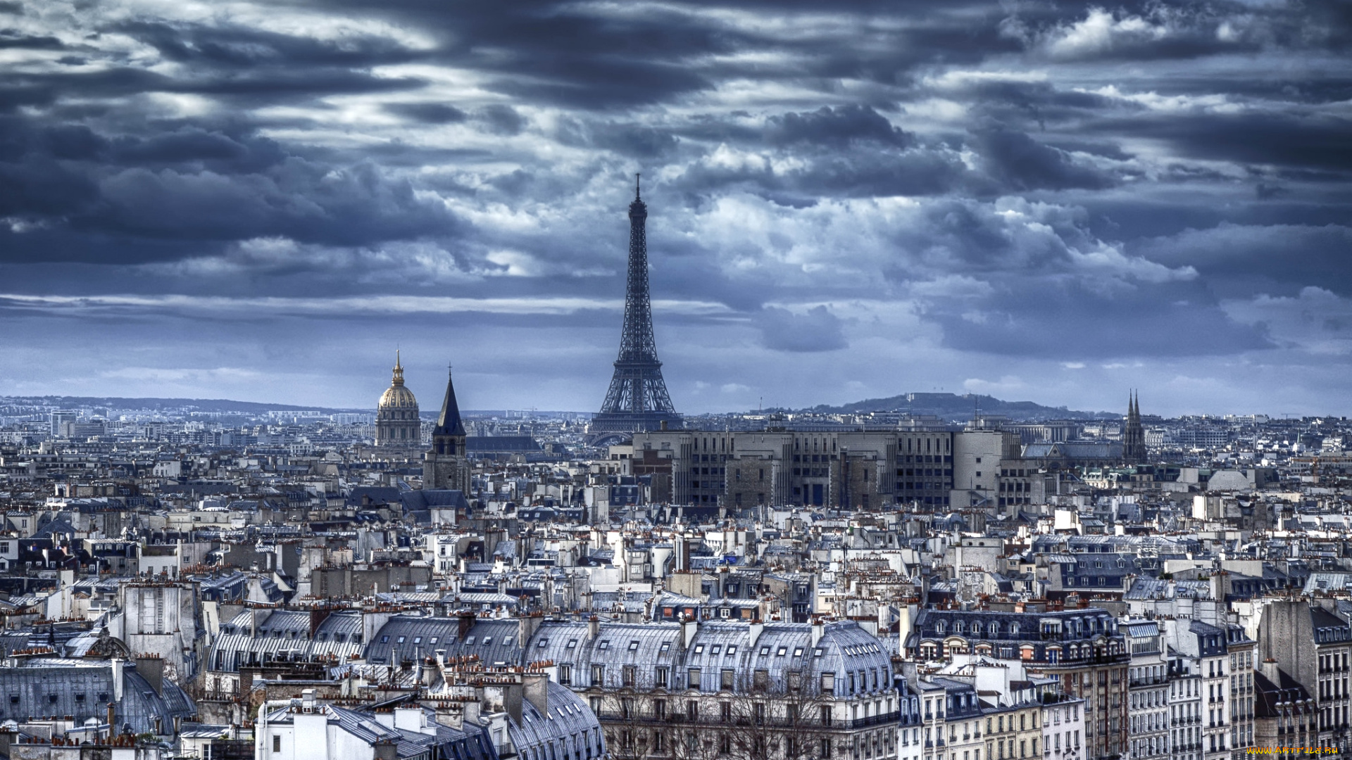 города, париж, , франция, панорама