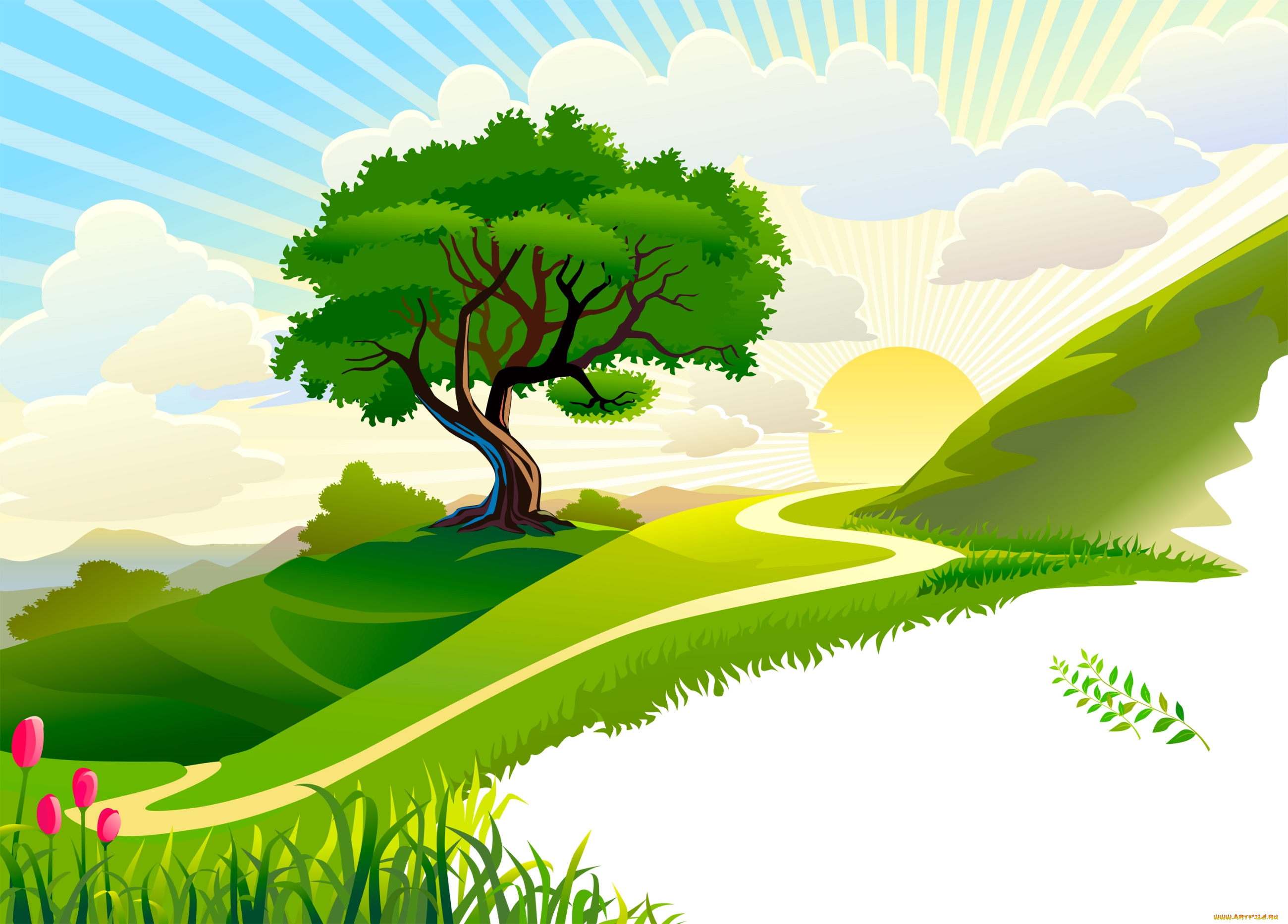 векторная, графика, природа, дерево