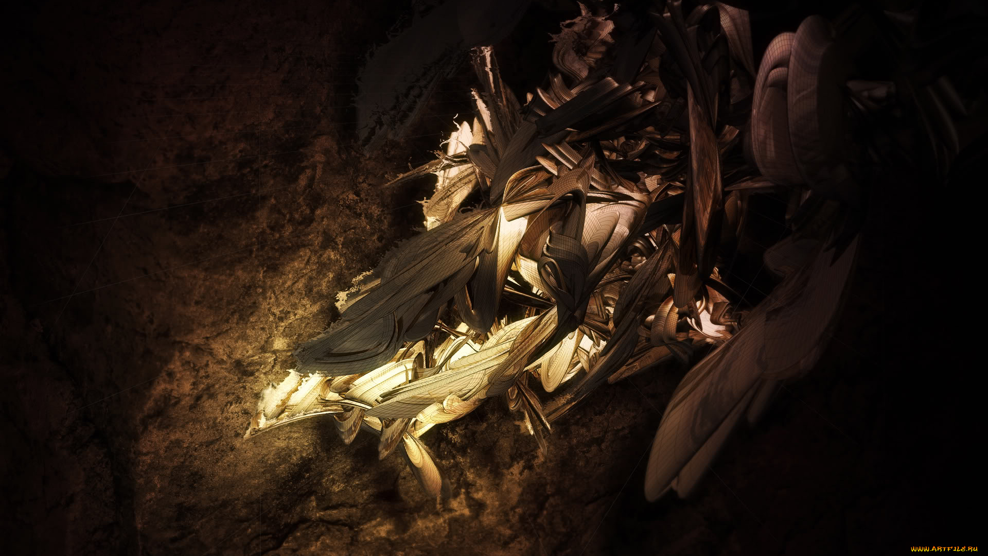 3д, графика, абстракция, , abstract, коричневый, фон, камень, нечто, комок