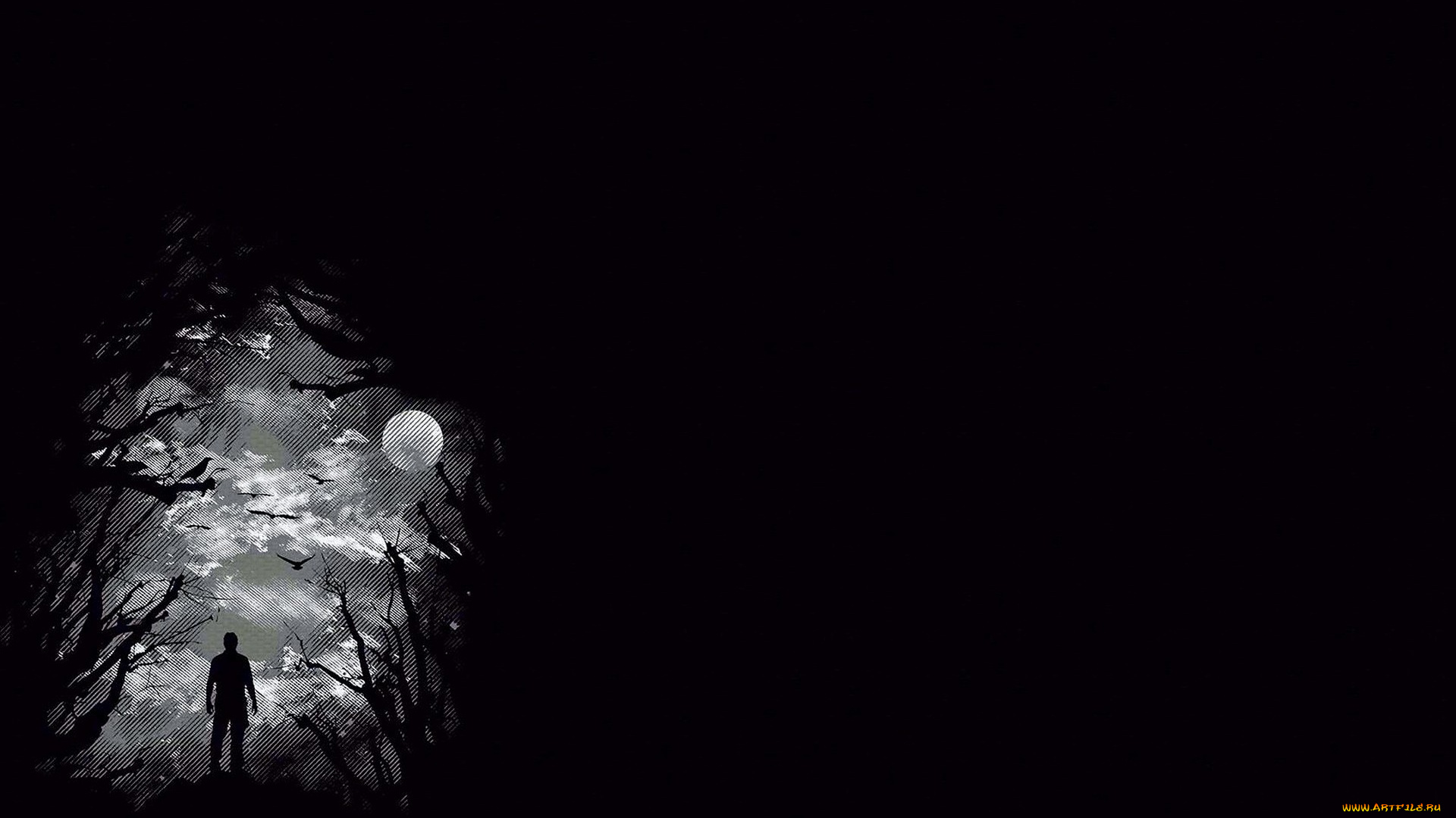 3д, графика, атмосфера, настроение, , atmosphere, , , mood, , птицы, луна, человек, ночь