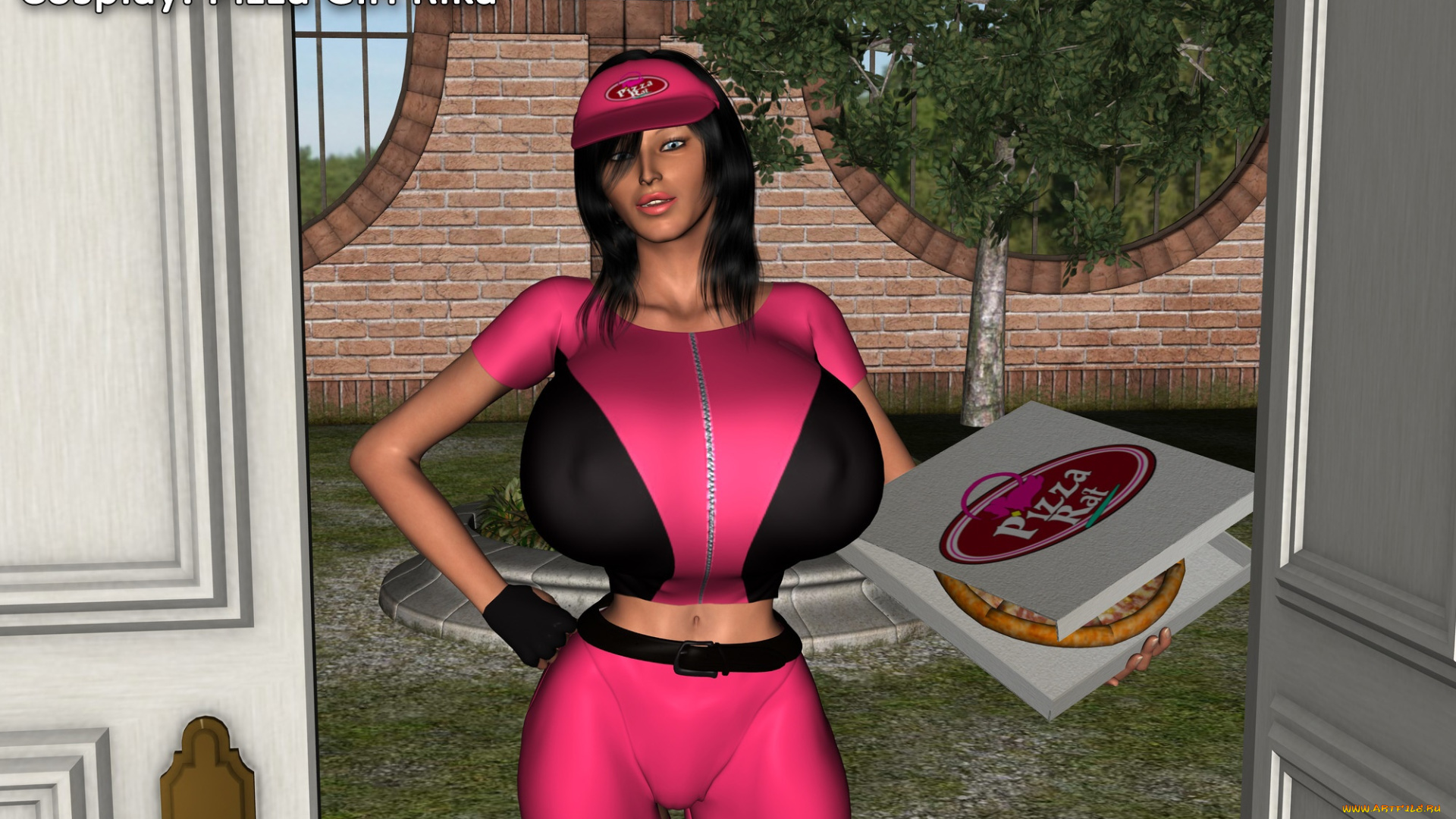 3д, графика, люди, , people, взгляд, девушка, пицца, фон