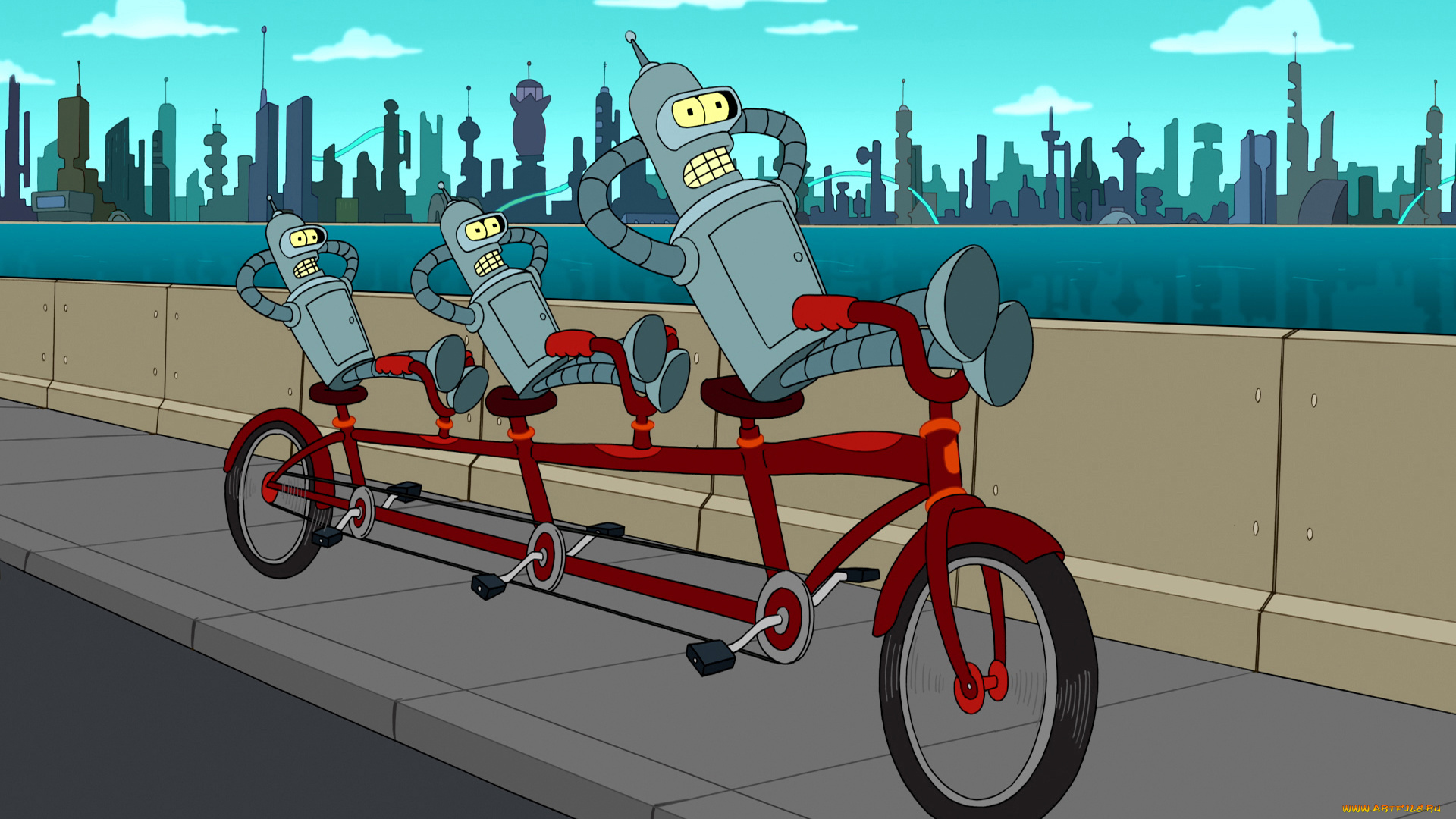 мультфильмы, futurama, bender, фон, велосипед
