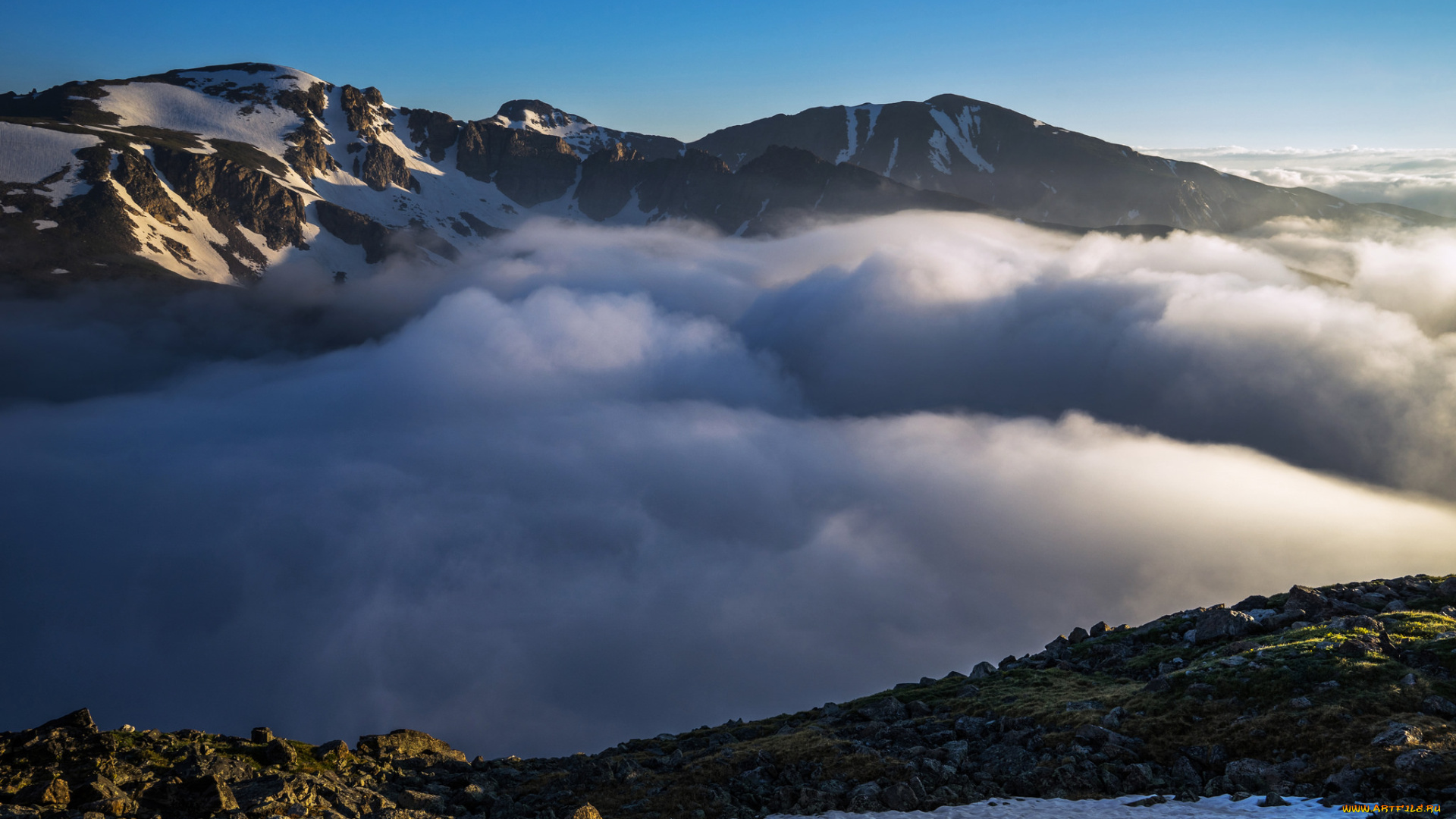 природа, горы, восход, облака