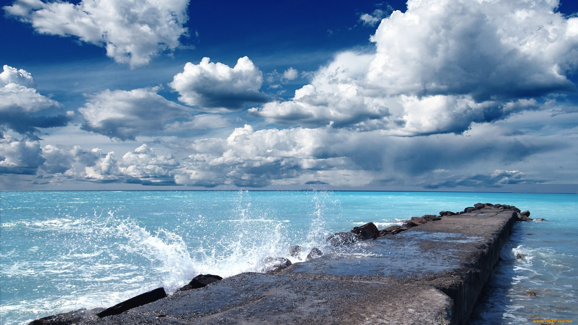 природа, побережье, пейзаж, мост, океан, море, красота, брызги, воды, облака, небо