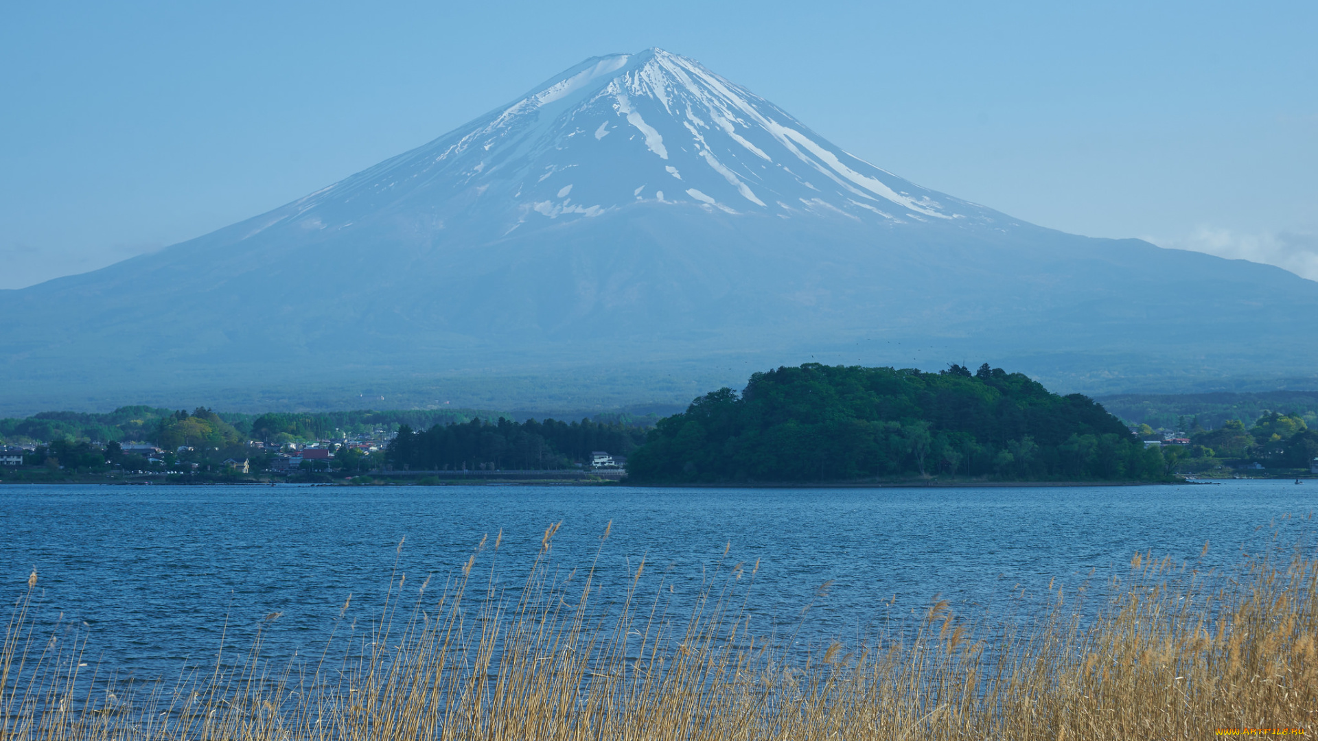 природа, реки, озера, камыш, гора, пейзаж, небо