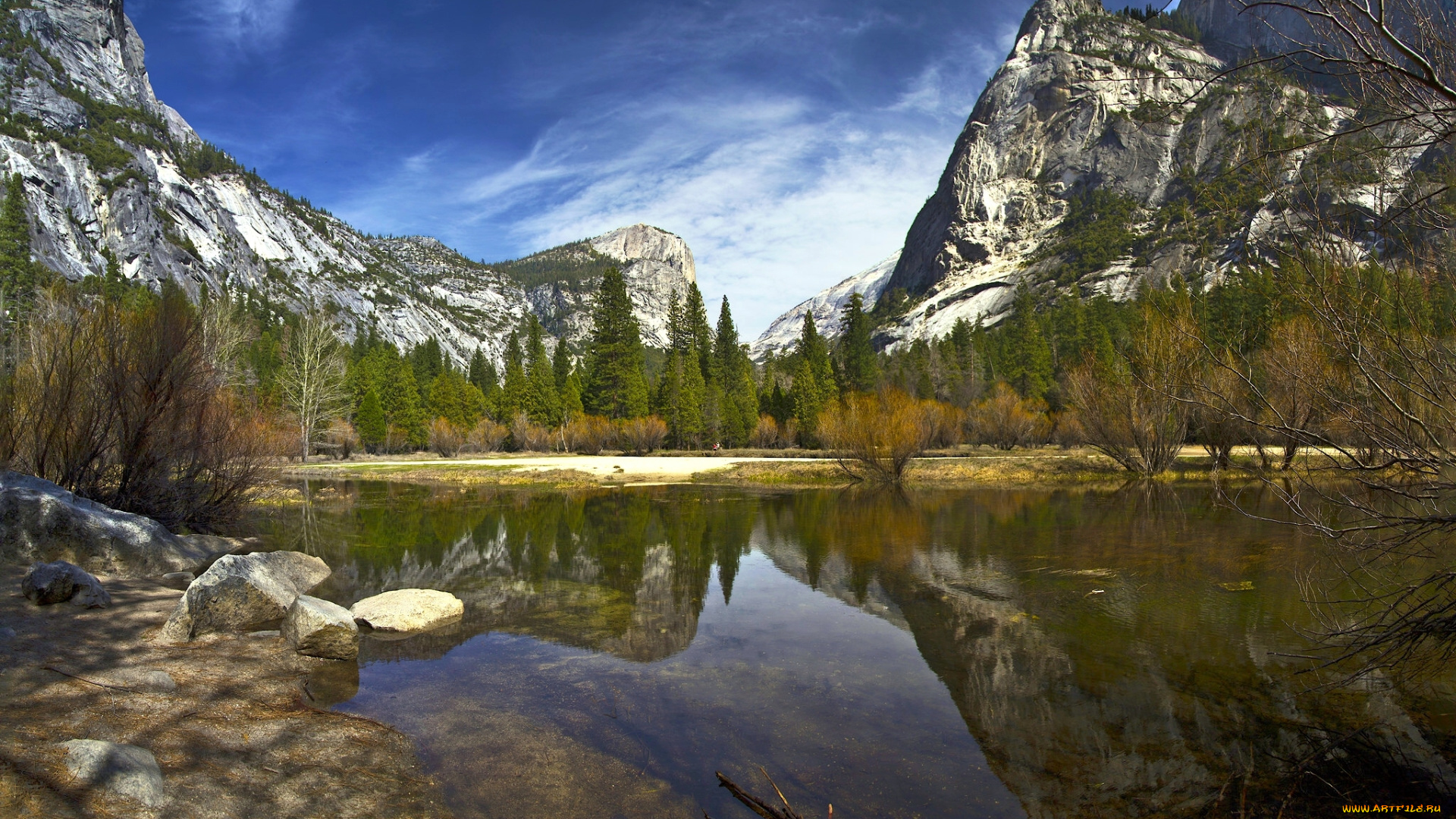 природа, реки, озера, национальный, парк, йосемити, sierra, nevada, california, yosemite, national, park, mirror, lake, отражение, деревья, лес, горы, озеро, сьерра-невада, калифорния