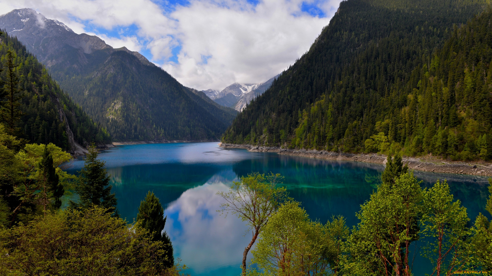природа, реки, озера, заповедник, китай, сычуань, цзючжайгоу, длинное, озеро, minshan, горы, china, sichuan, jiuzhaigou, long, lake