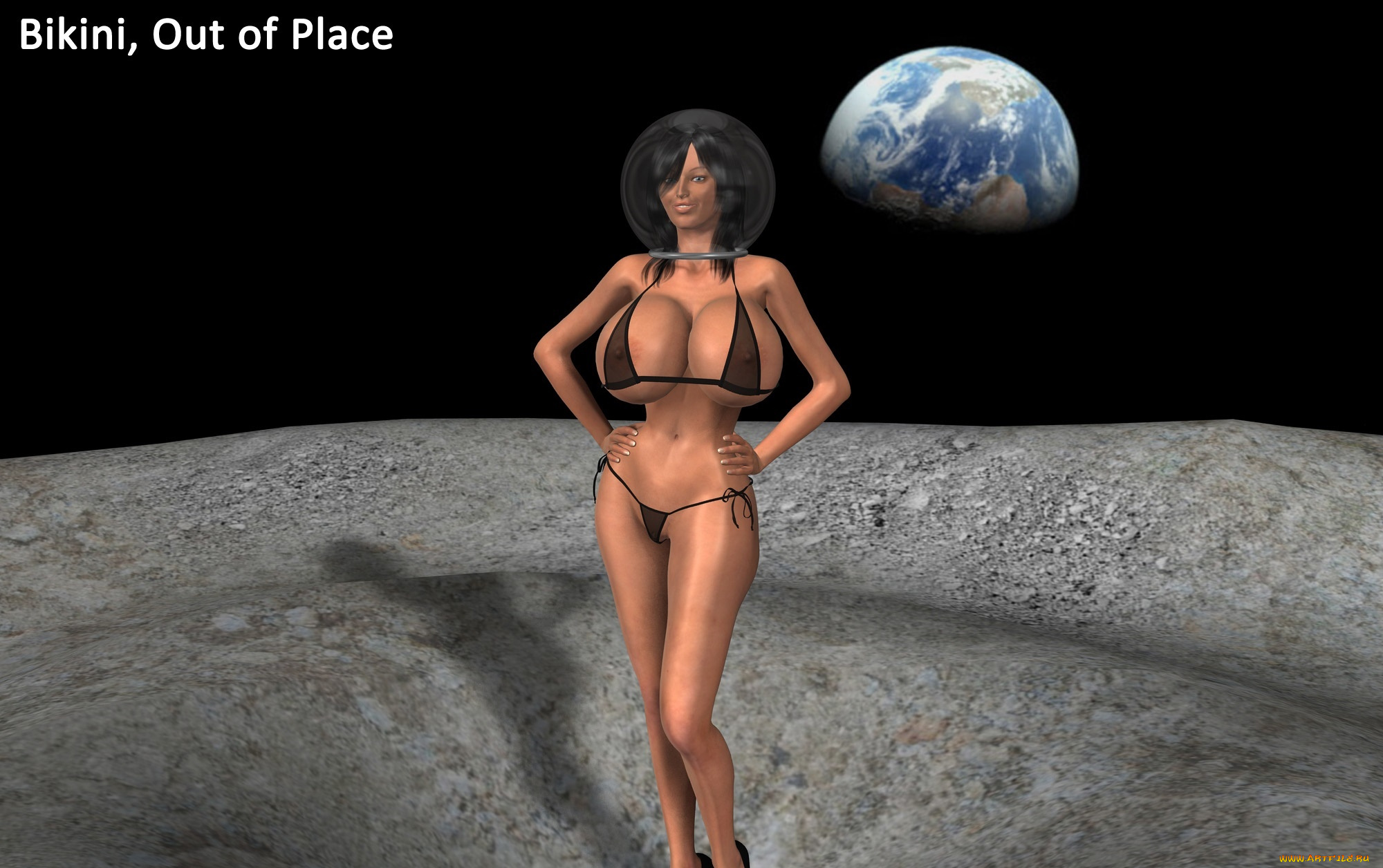 3д, графика, люди, , people, фон, луна, улыбка, взгляд, девушка