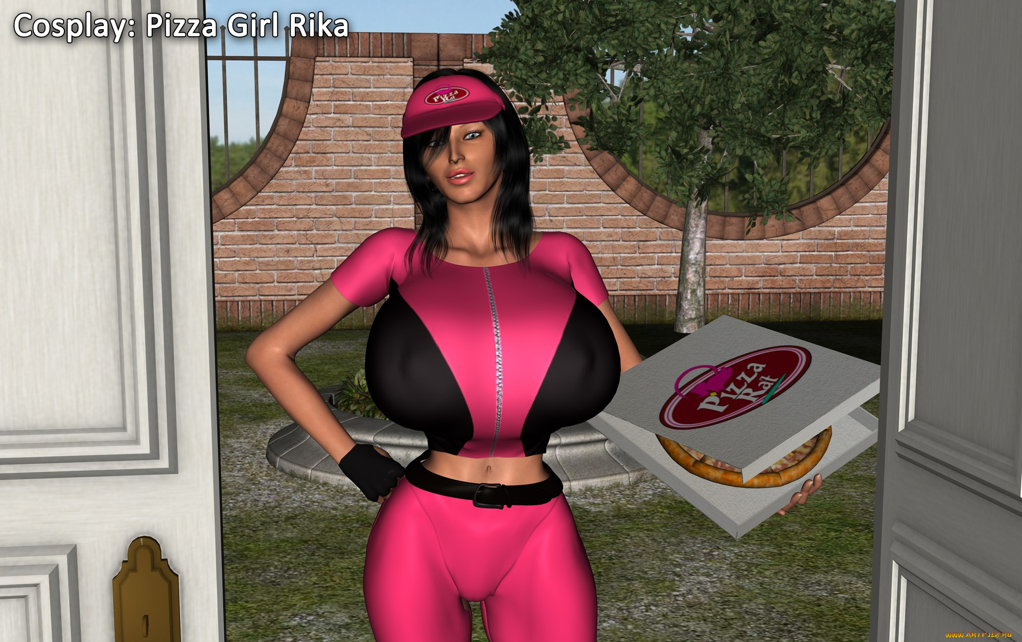 3д, графика, люди, , people, взгляд, девушка, пицца, фон