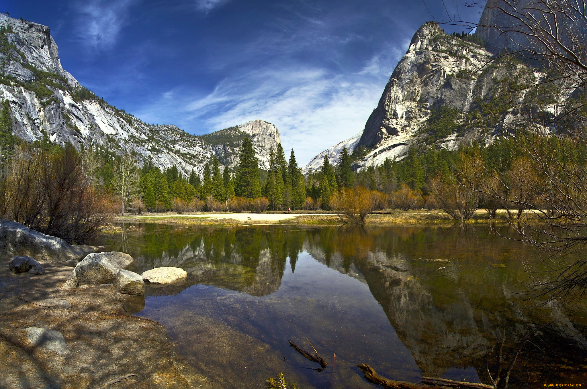 природа, реки, озера, национальный, парк, йосемити, sierra, nevada, california, yosemite, national, park, mirror, lake, отражение, деревья, лес, горы, озеро, сьерра-невада, калифорния