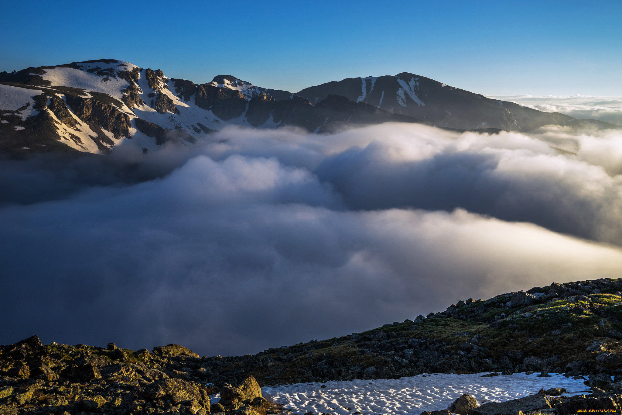 природа, горы, восход, облака