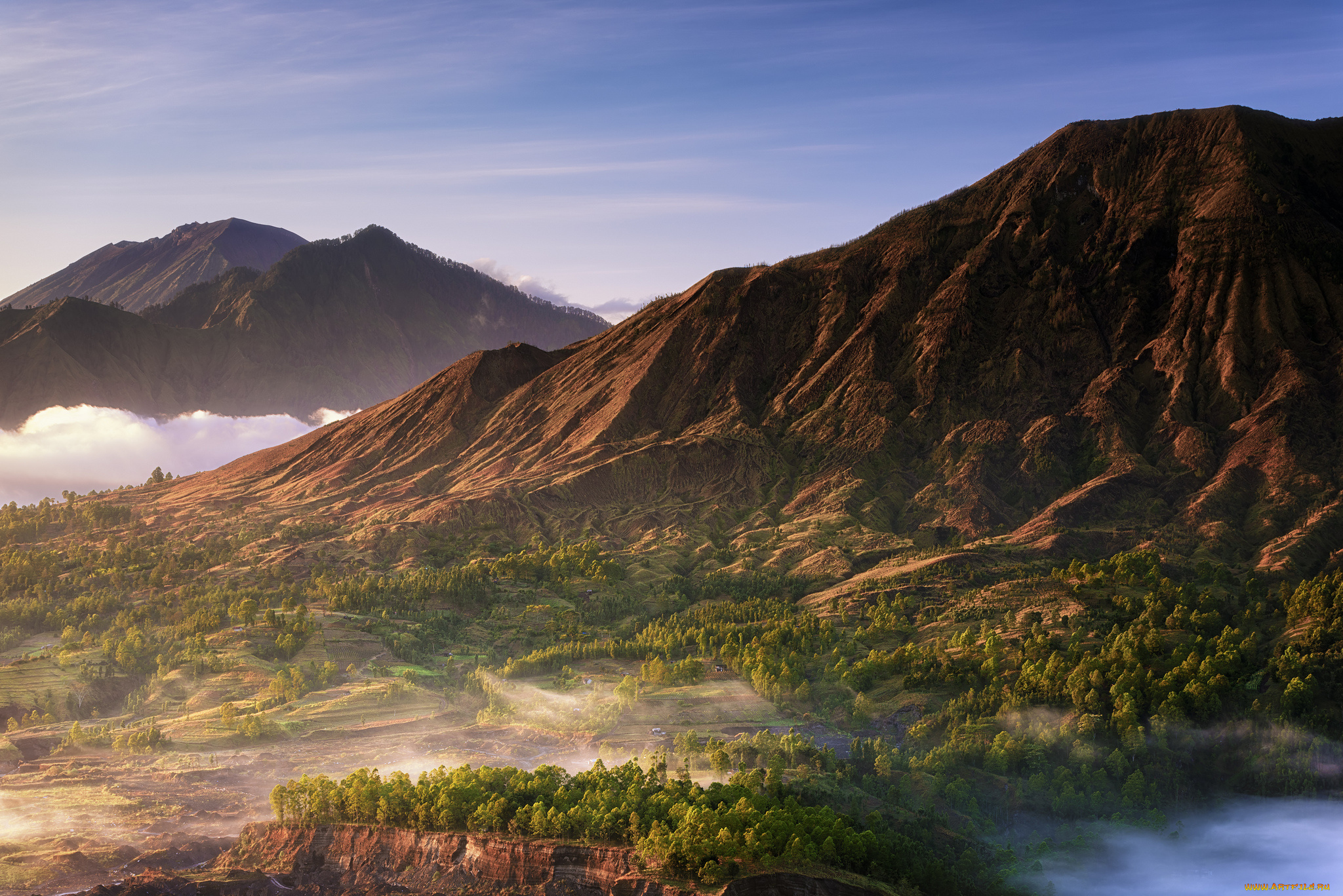 природа, горы, скалы, туман, лес