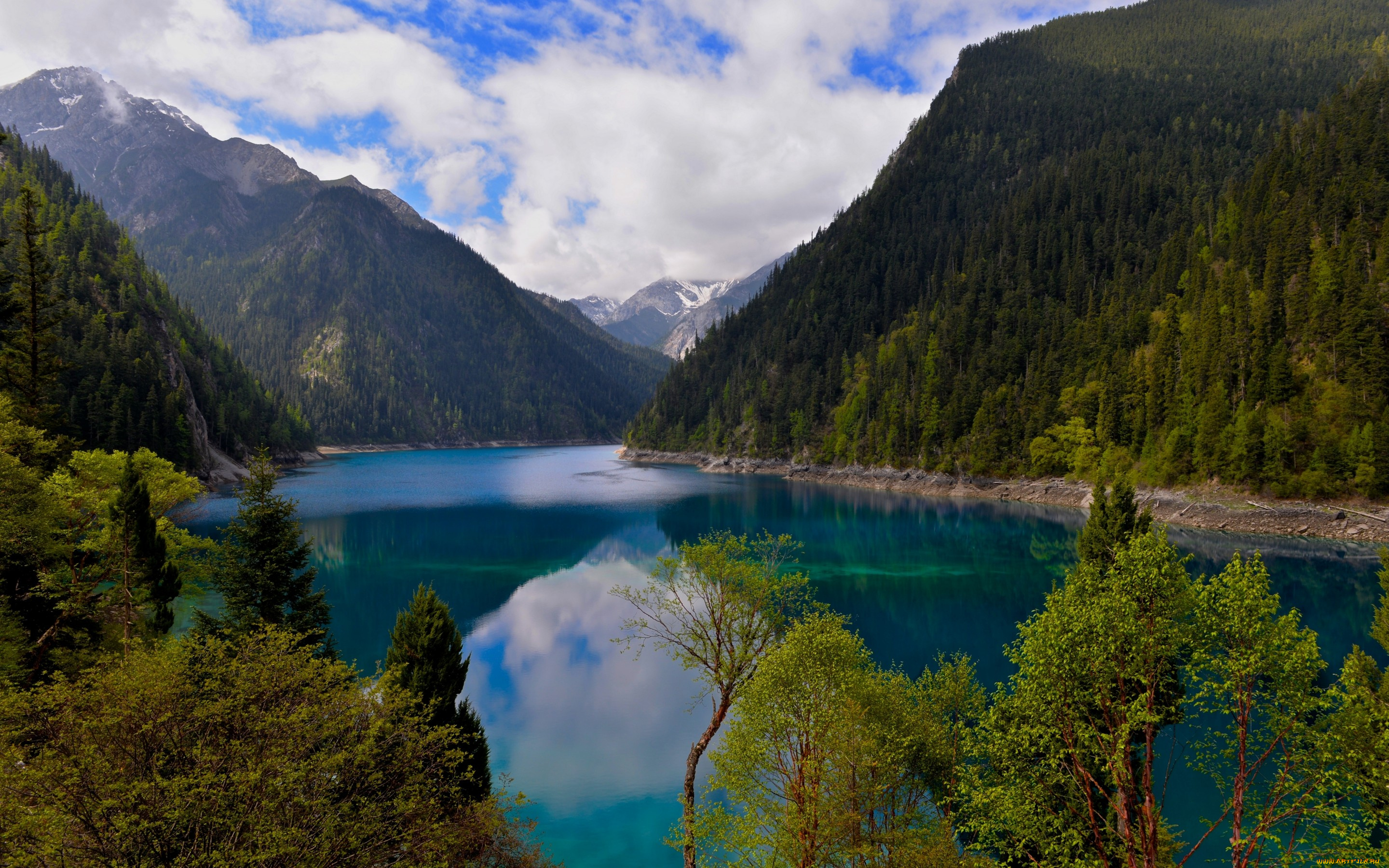 природа, реки, озера, заповедник, китай, сычуань, цзючжайгоу, длинное, озеро, minshan, горы, china, sichuan, jiuzhaigou, long, lake