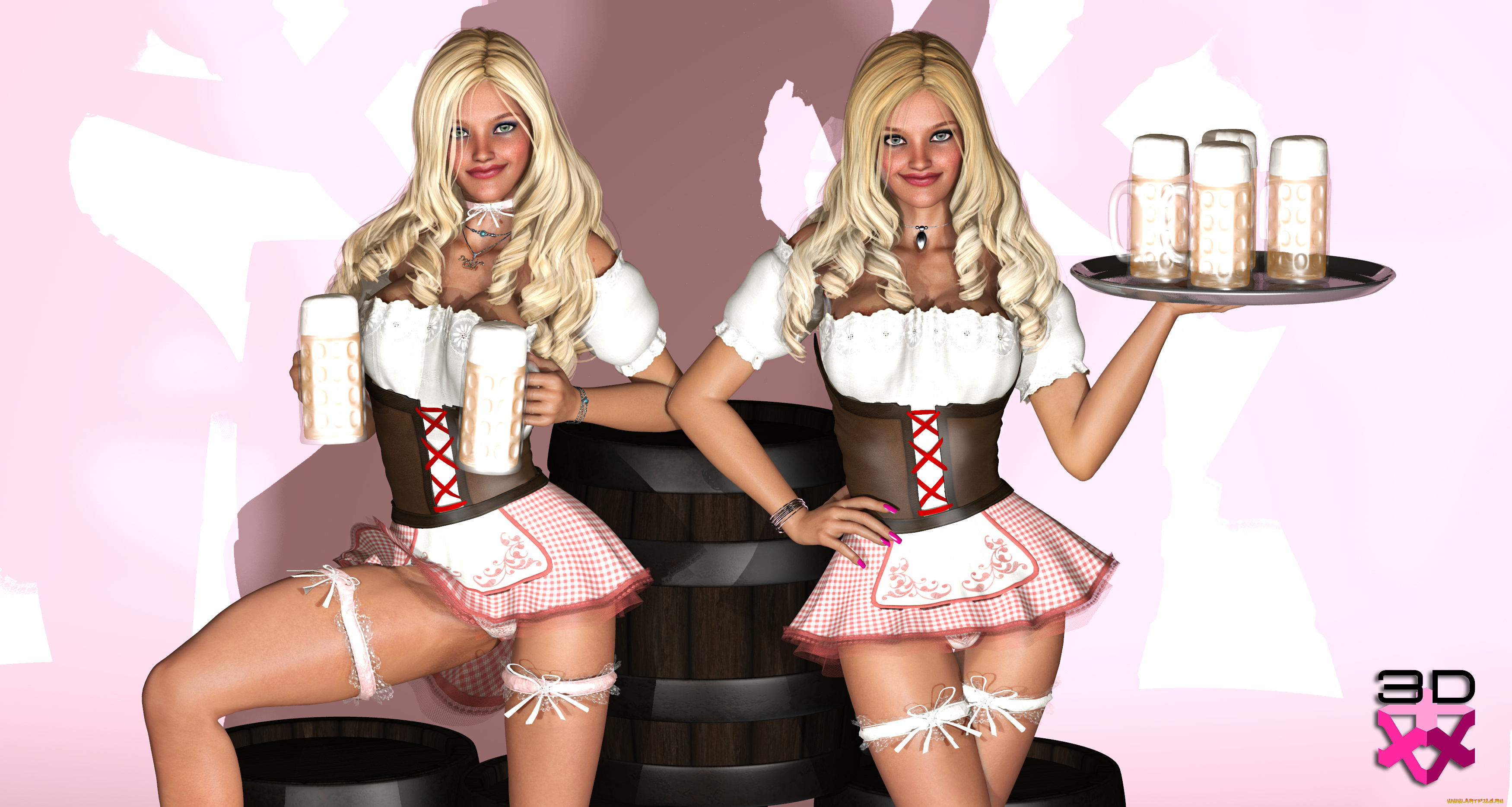 3д, графика, люди, , people, пиво, фон, взгляд, девушки, улыбка
