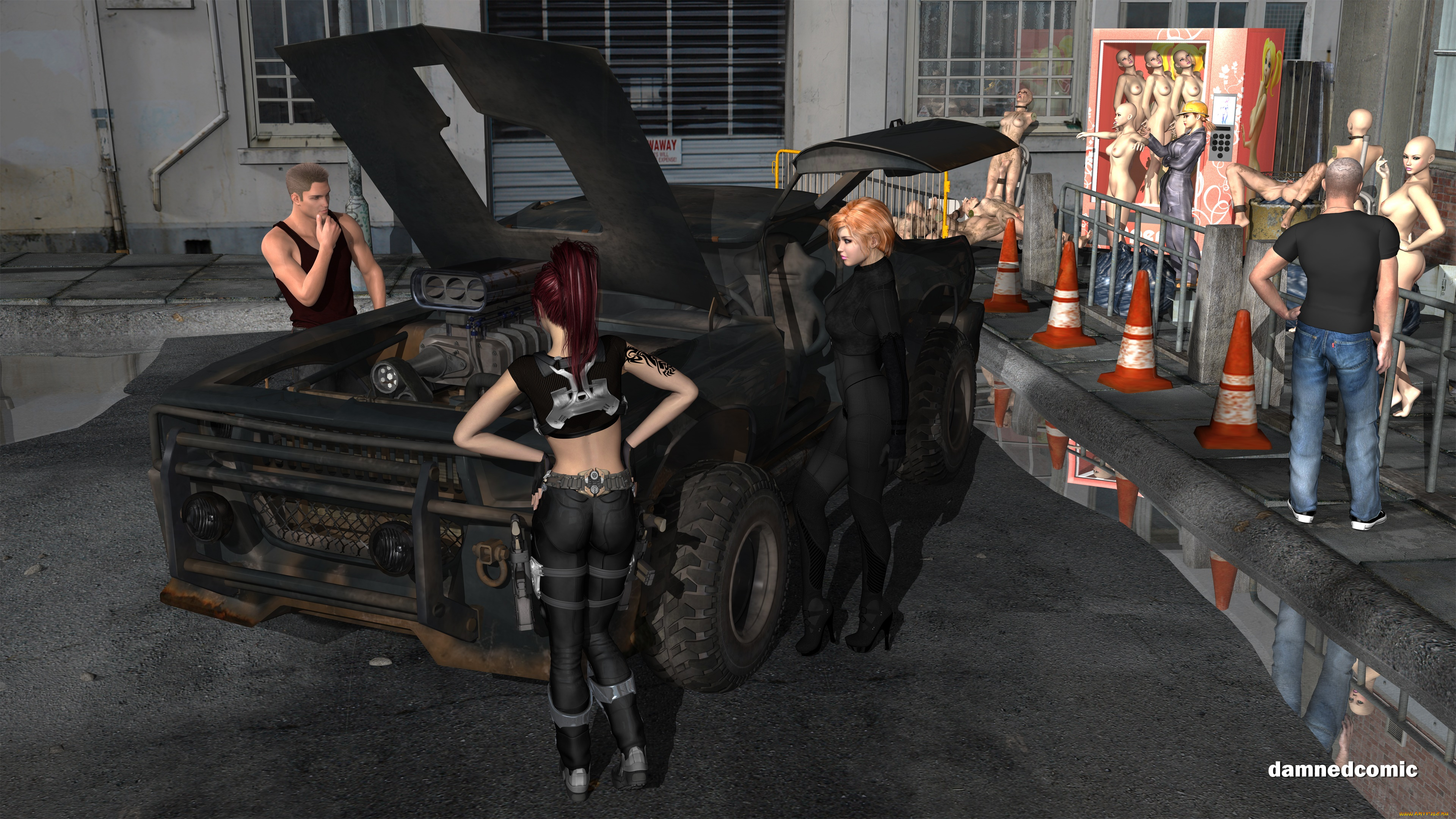 3д, графика, люди, , people, фон, взгляд, девушки, автомобиль, парень