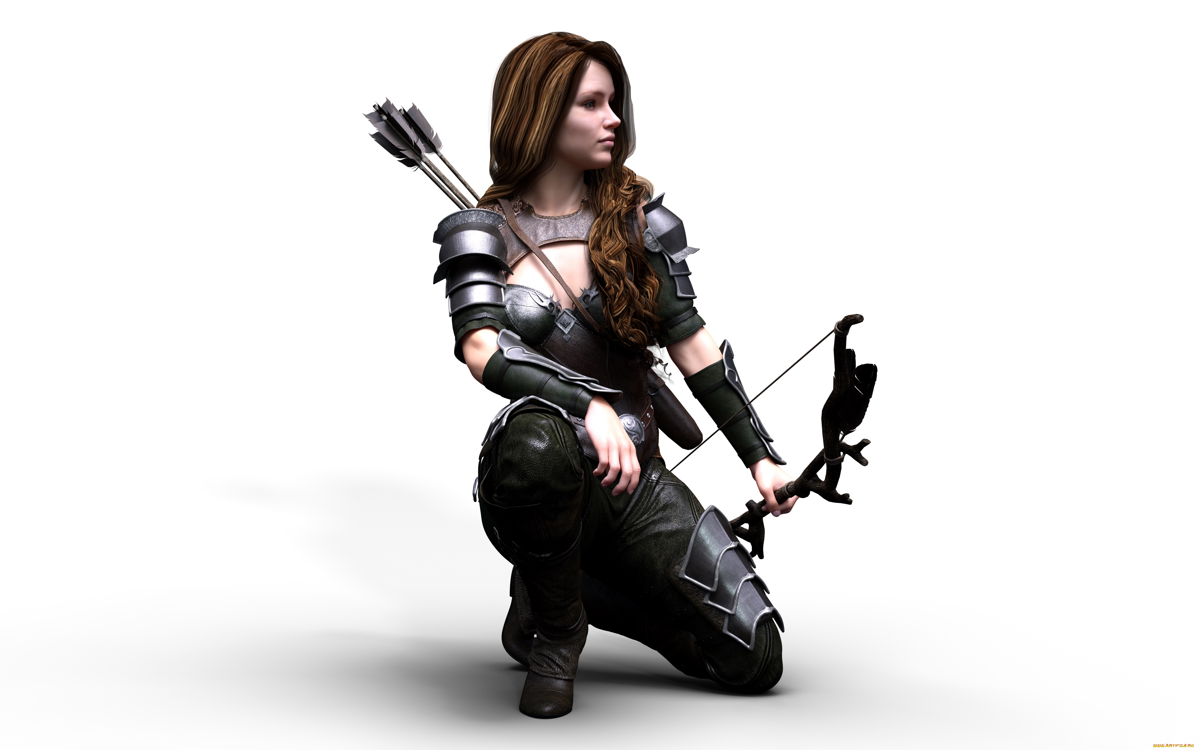 3д, графика, амазонки, , amazon, девушка, стрелы, лук, взгляд, фон