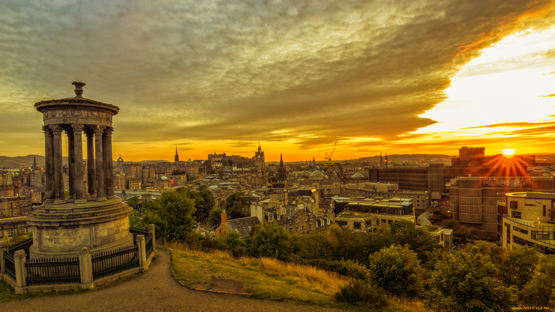 calton, hill, города, эдинбург, , шотландия, рассвет