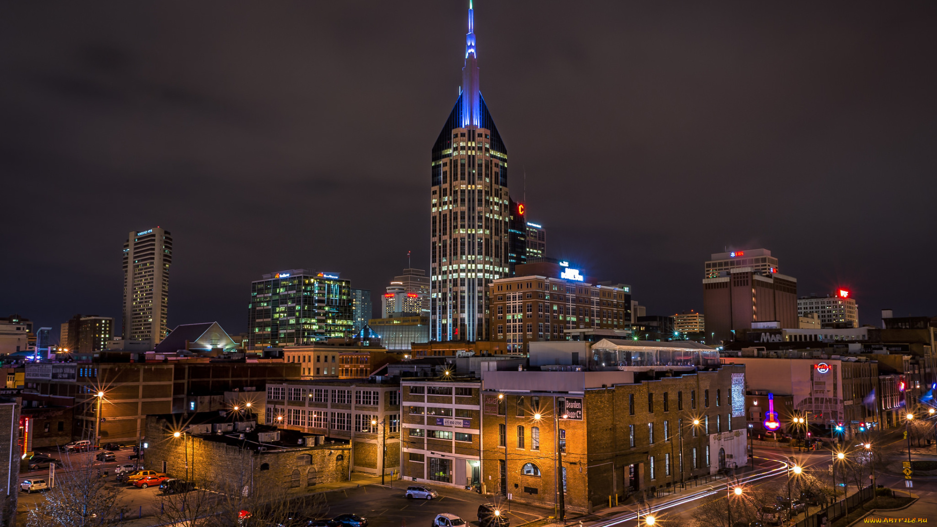 downtown, nashville, города, нэшвилл, , сша, башня, ночь