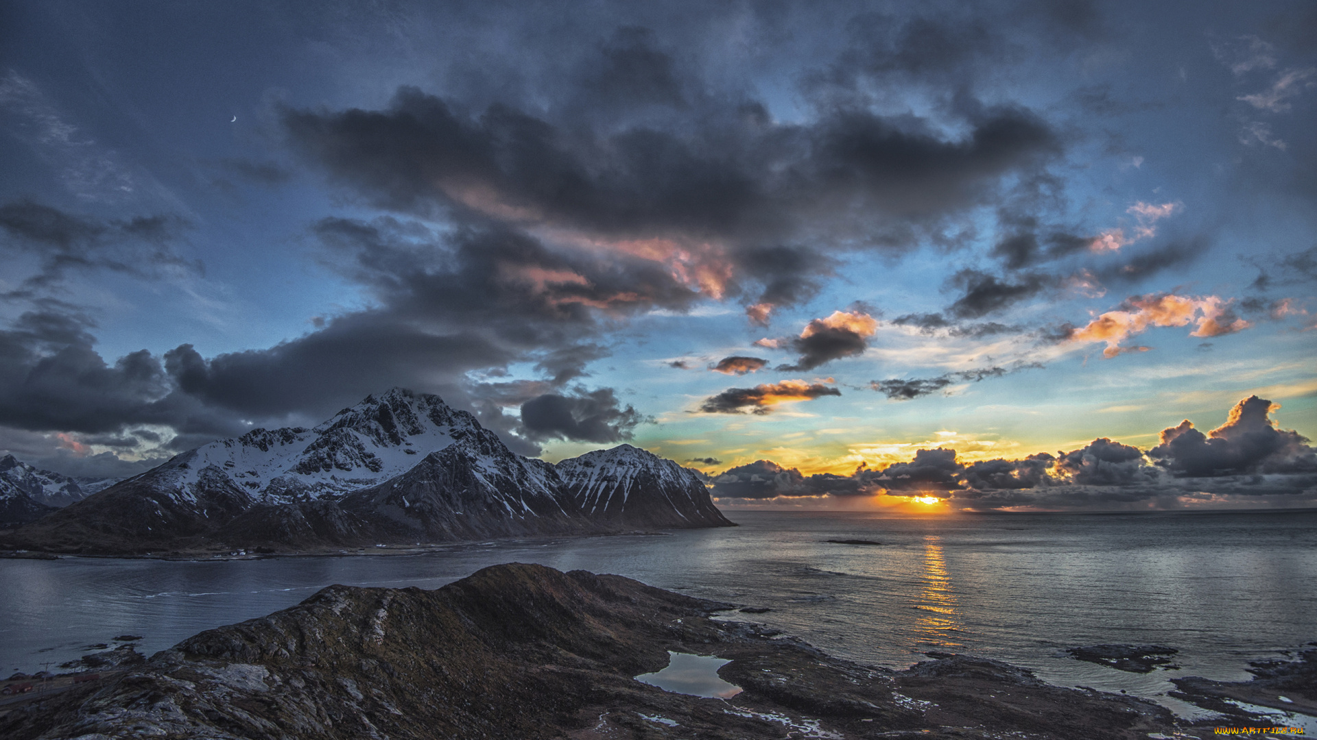 природа, пейзажи, залив, горы