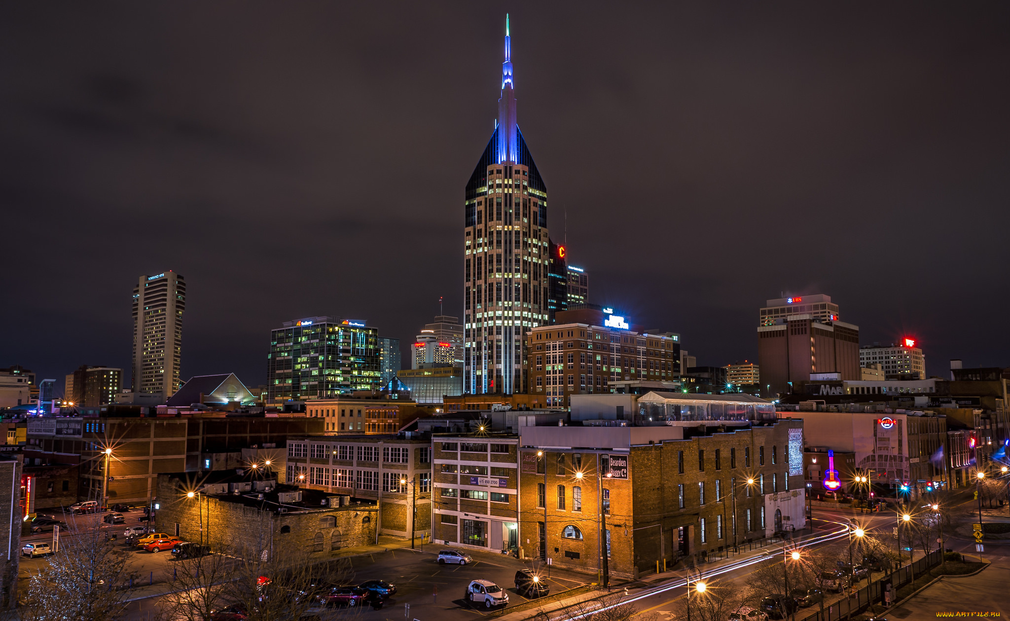 downtown, nashville, города, нэшвилл, , сша, башня, ночь