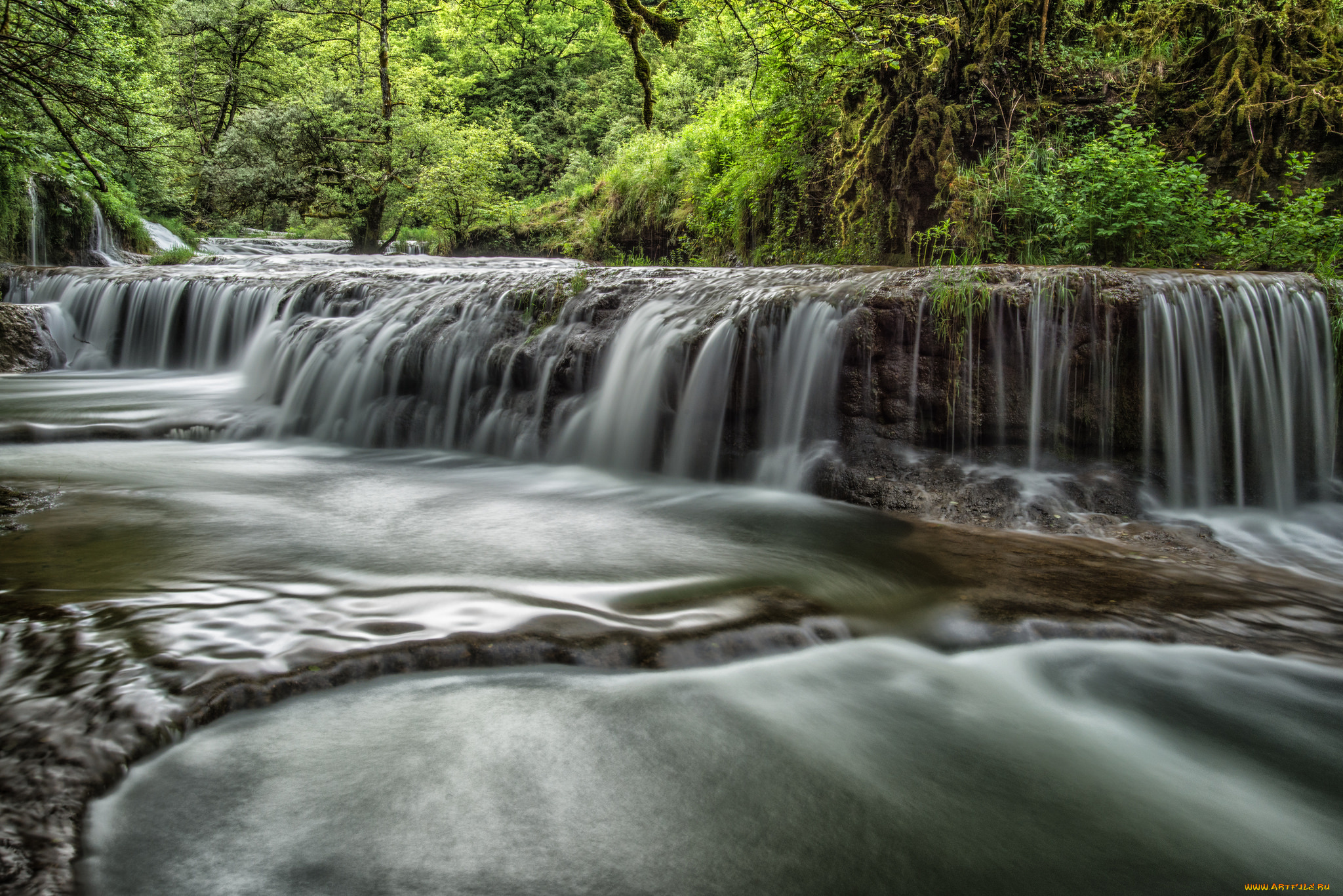 природа, водопады, водопад, река, лес