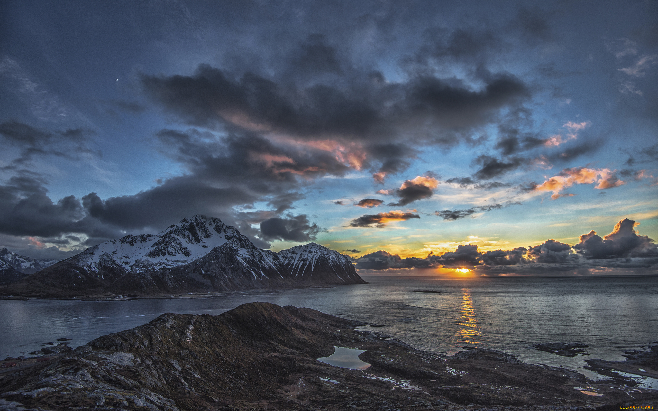 природа, пейзажи, залив, горы